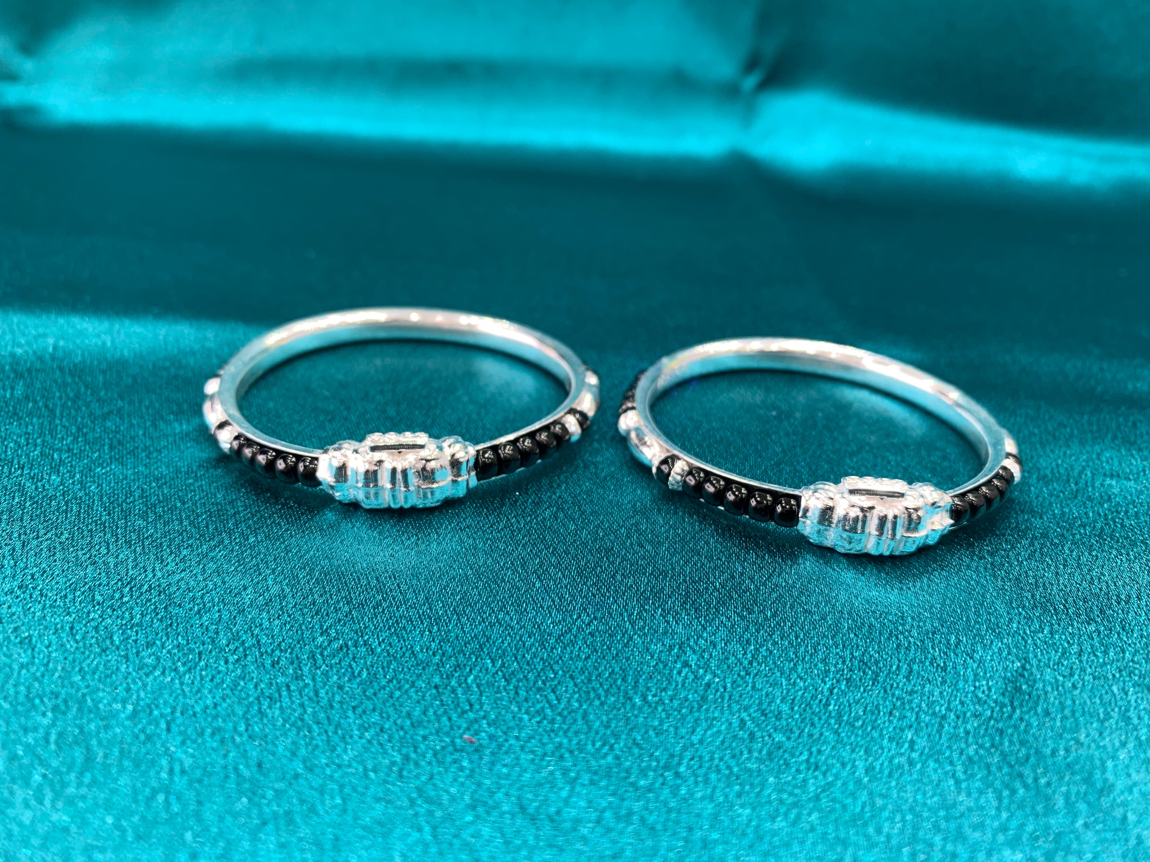 Silver baby bangles with black beads BBB5