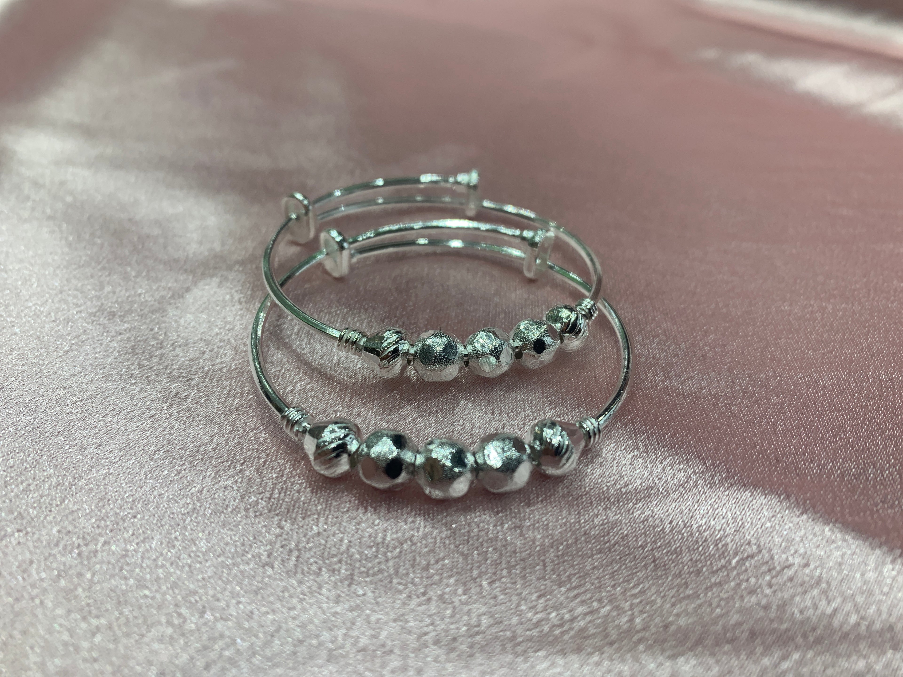 Silver baby kada with silver beads