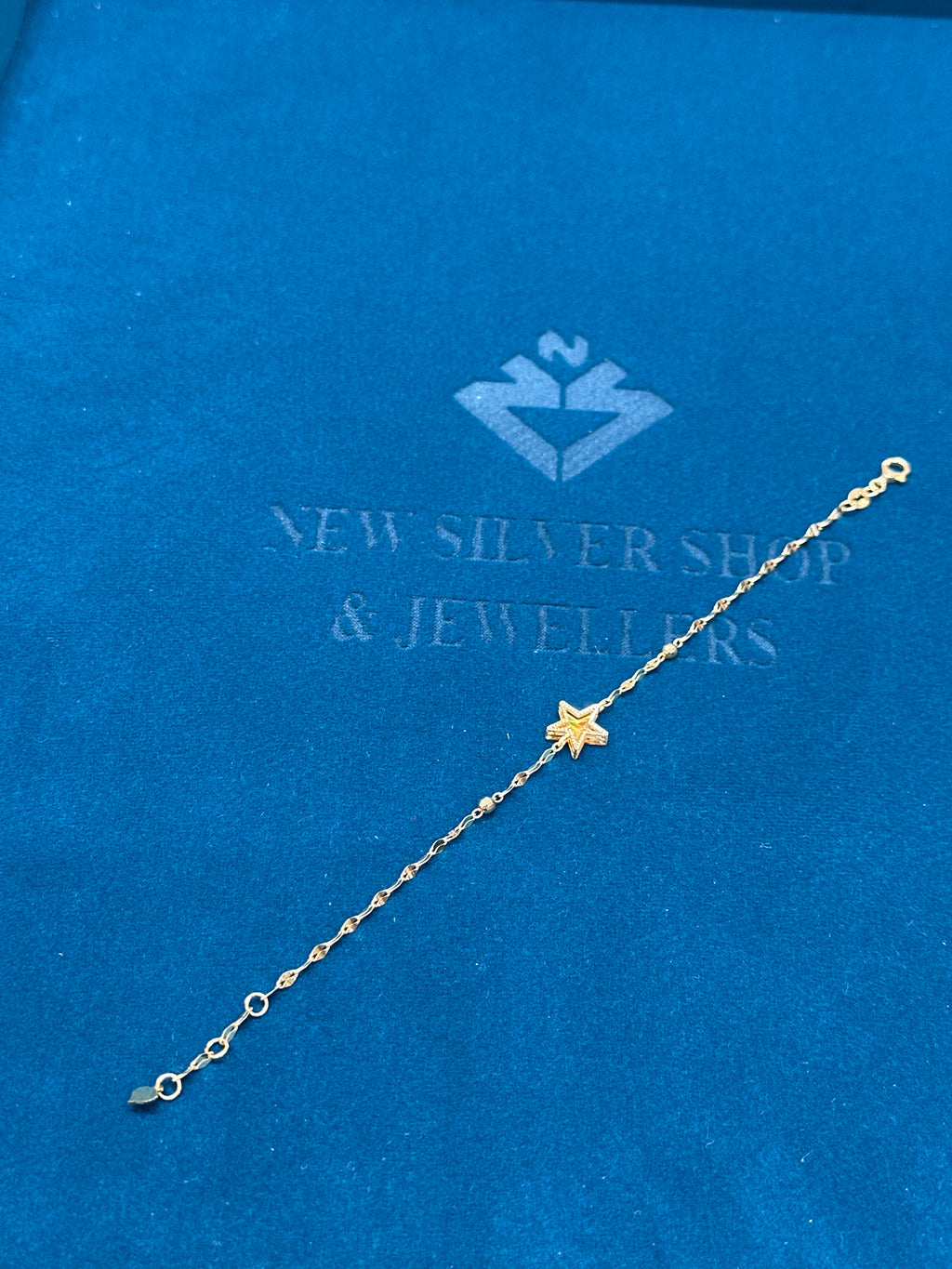 22K Gold Bracelet With Fancy Chain & Rainbow Shining Star