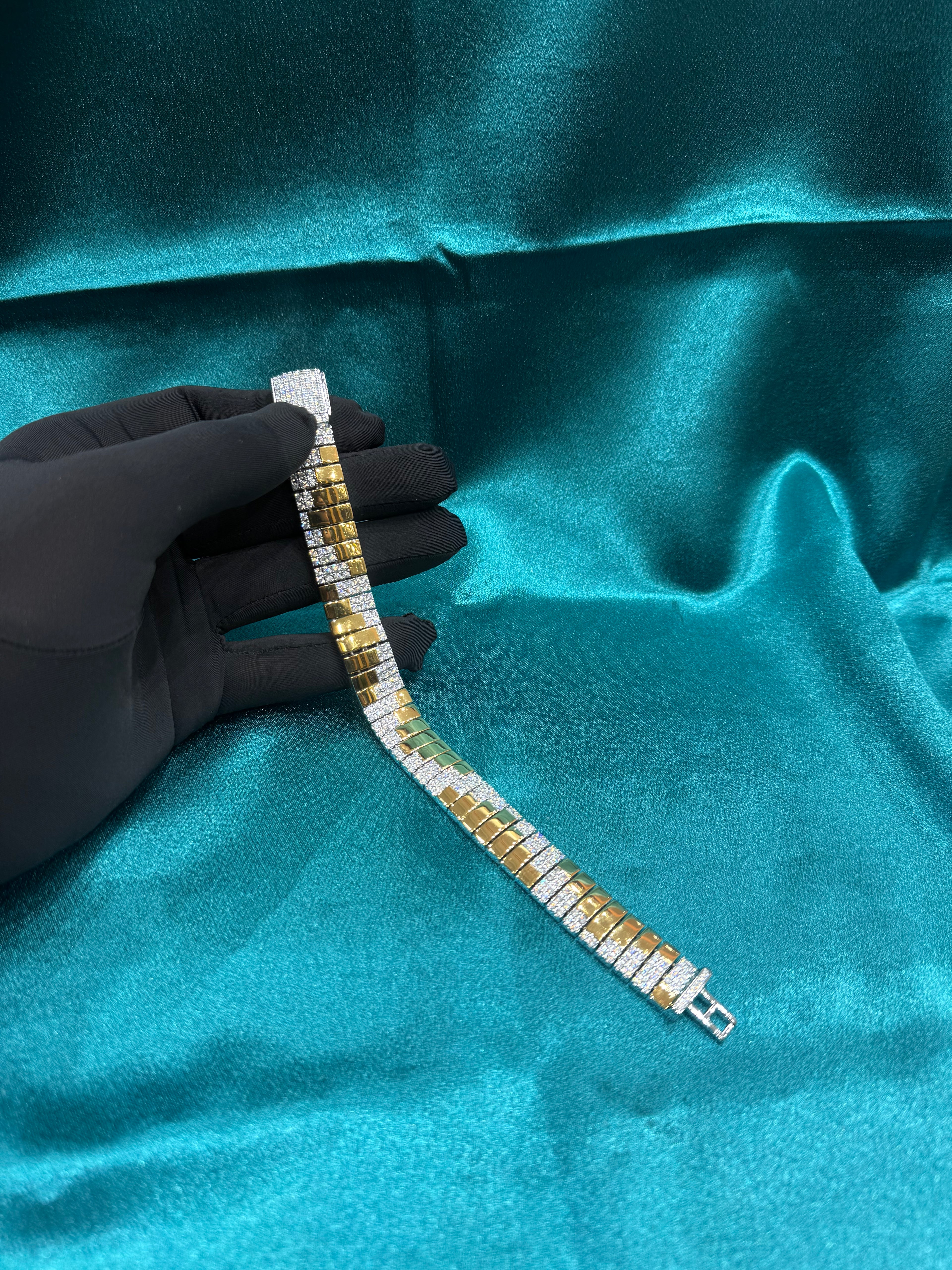 Men’s Gold Plated Silver 925 Bracelet w/CZ diamonds (14mm)