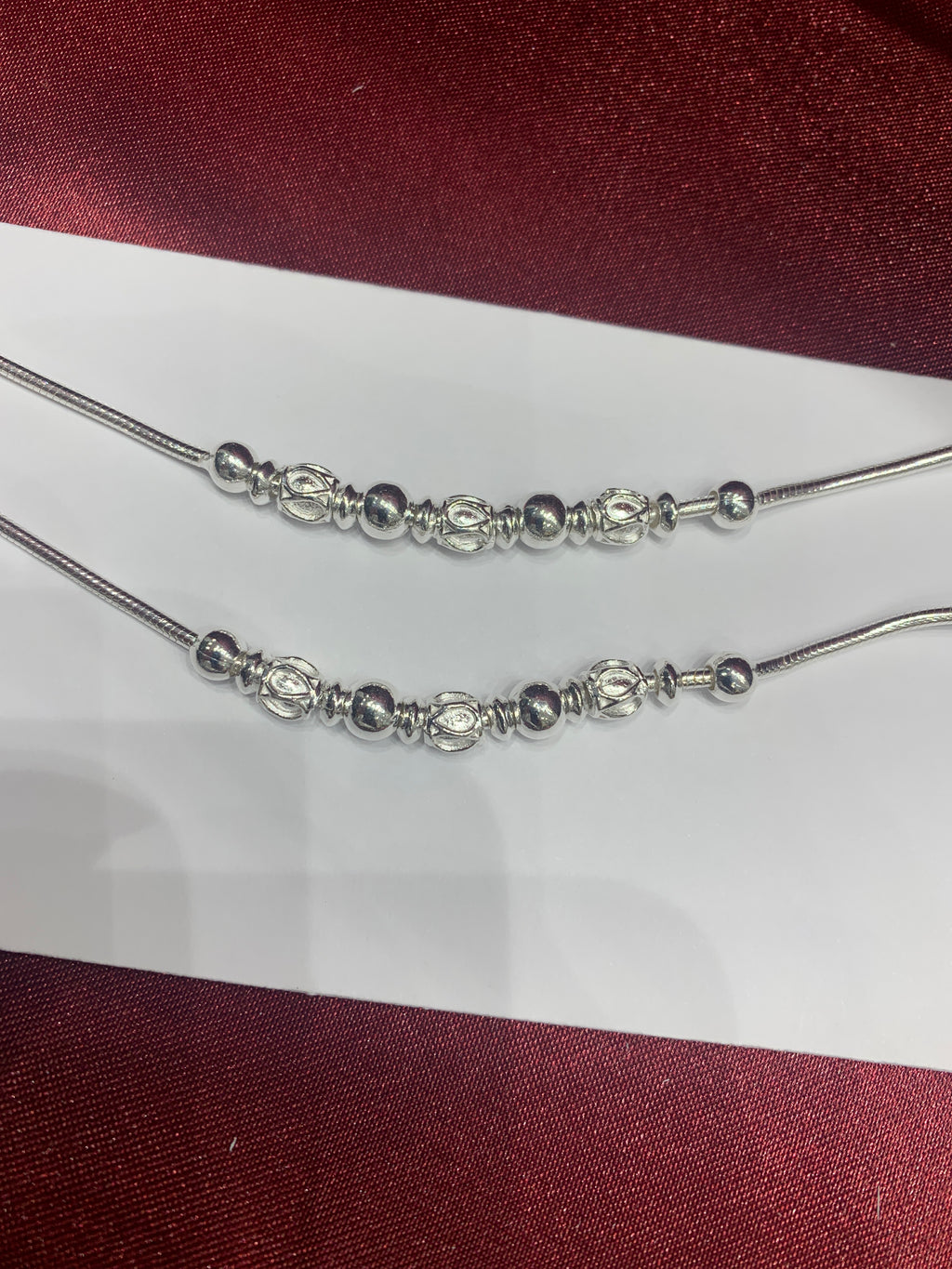 Fancy kids silver anklets with ball beads (Size: 1-2 year old)