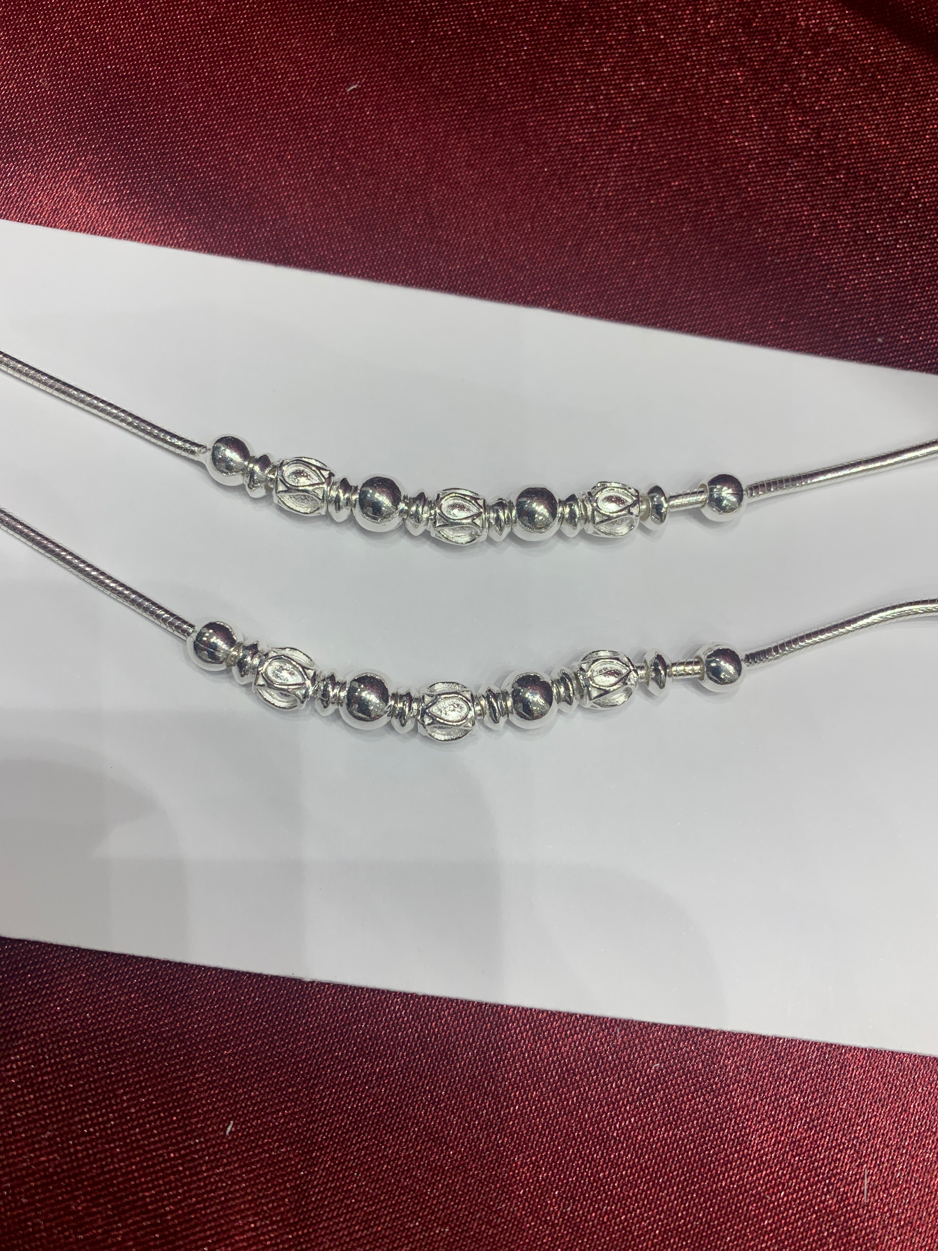 Fancy kids silver anklets with ball beads (Size: 1-2 year old)