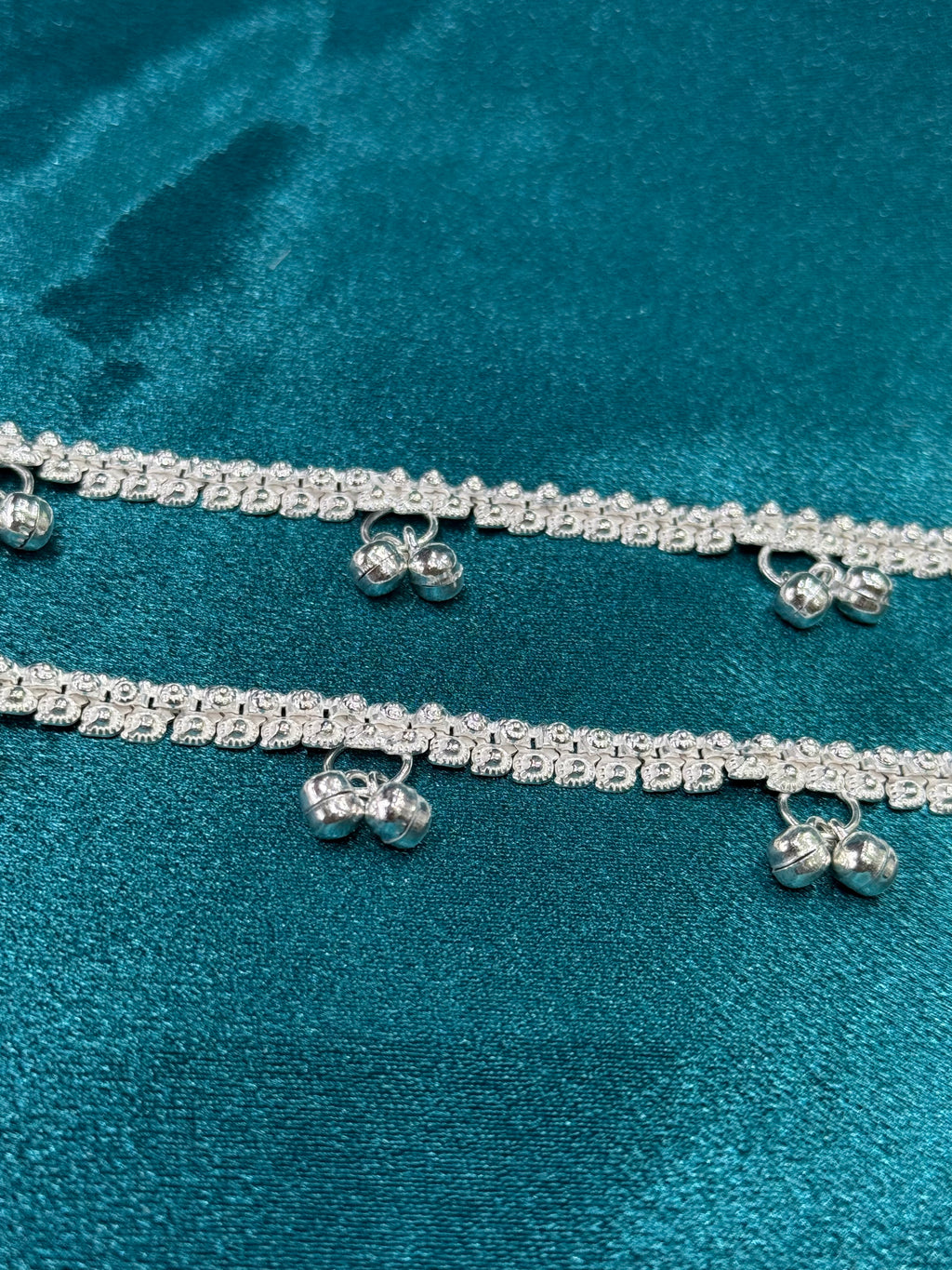 Traditional style kids silver anklets with multiple bell charms (4-5 year old)