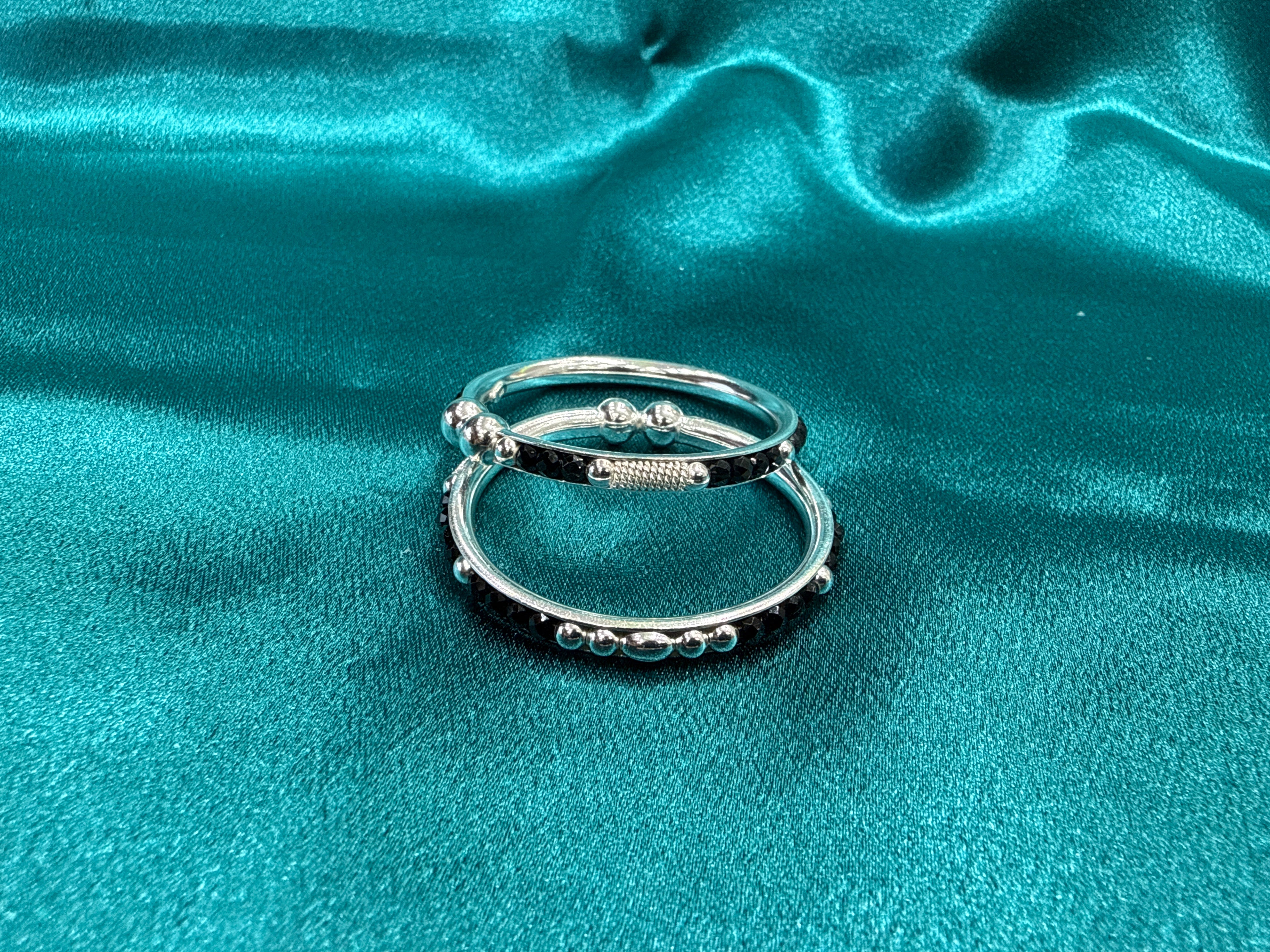 Silver baby bangles with black beads BBB9