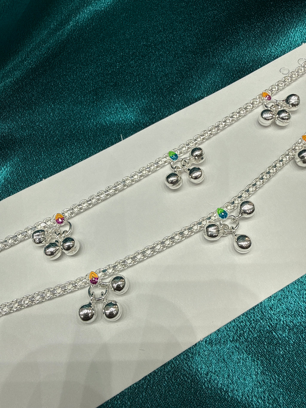 Kids fancy silver anklets (Size: 10-12 year old)