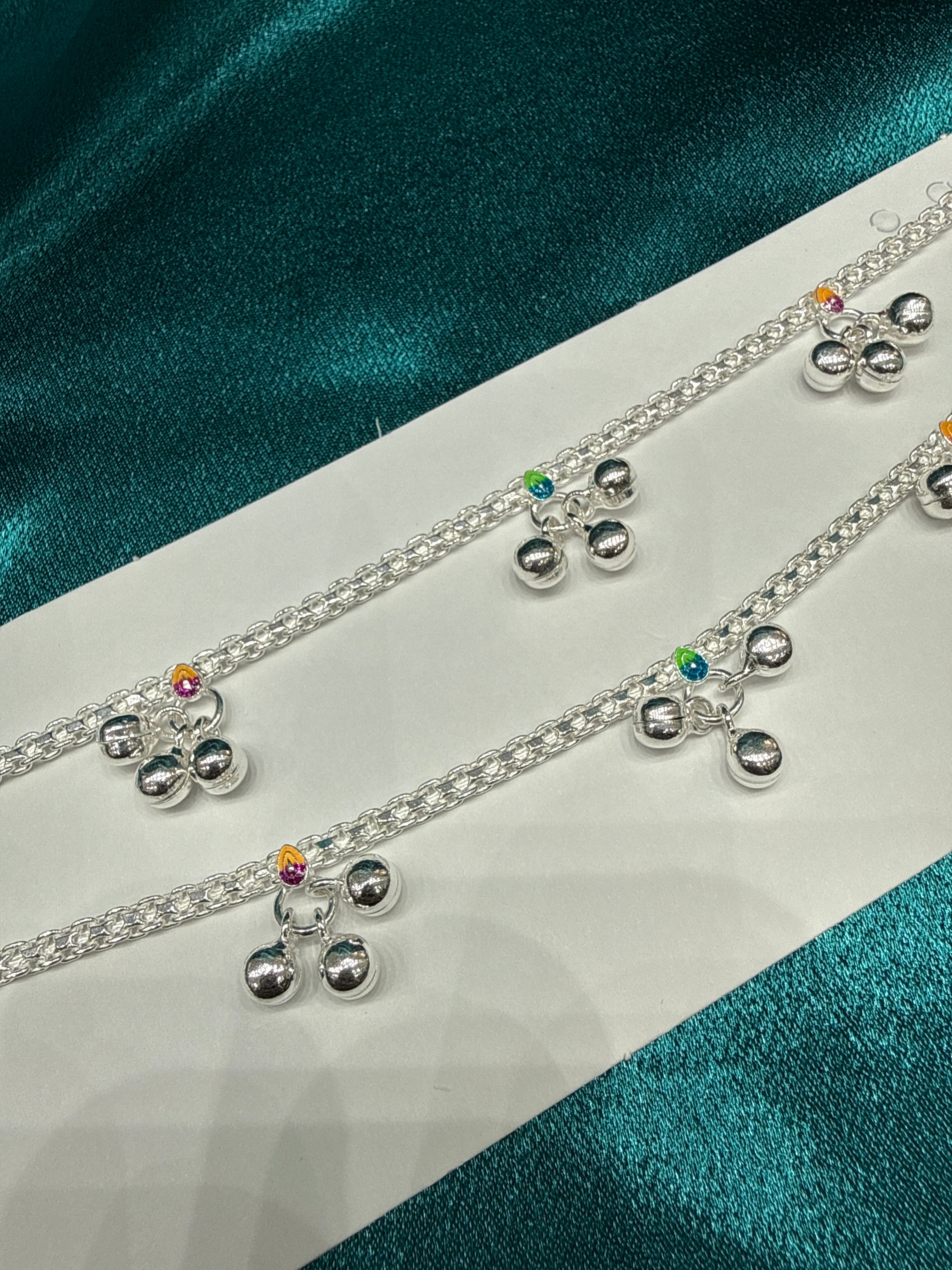Kids fancy silver anklets (Size: 10-12 year old)
