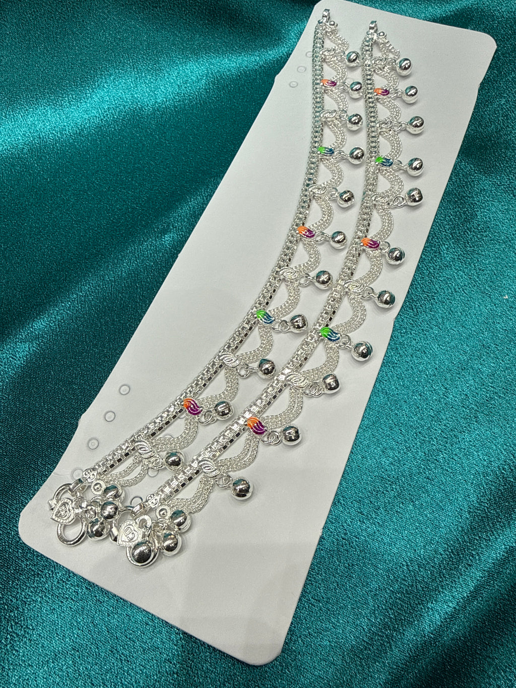 Kids fancy silver anklets (Size: 13-15 year old)