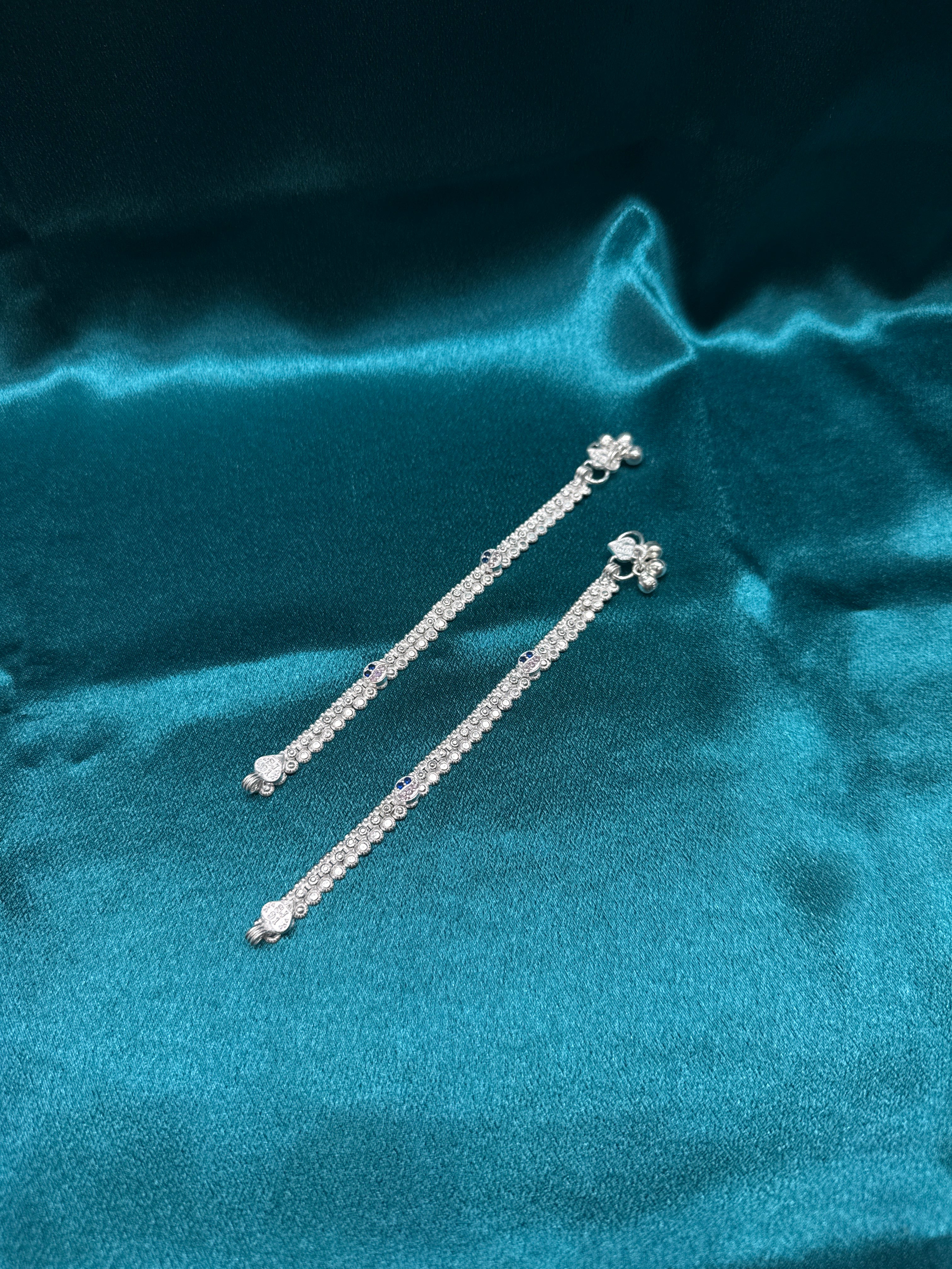Fancy baby silver anklets with pink and blue stones (newborn-1 year old)
