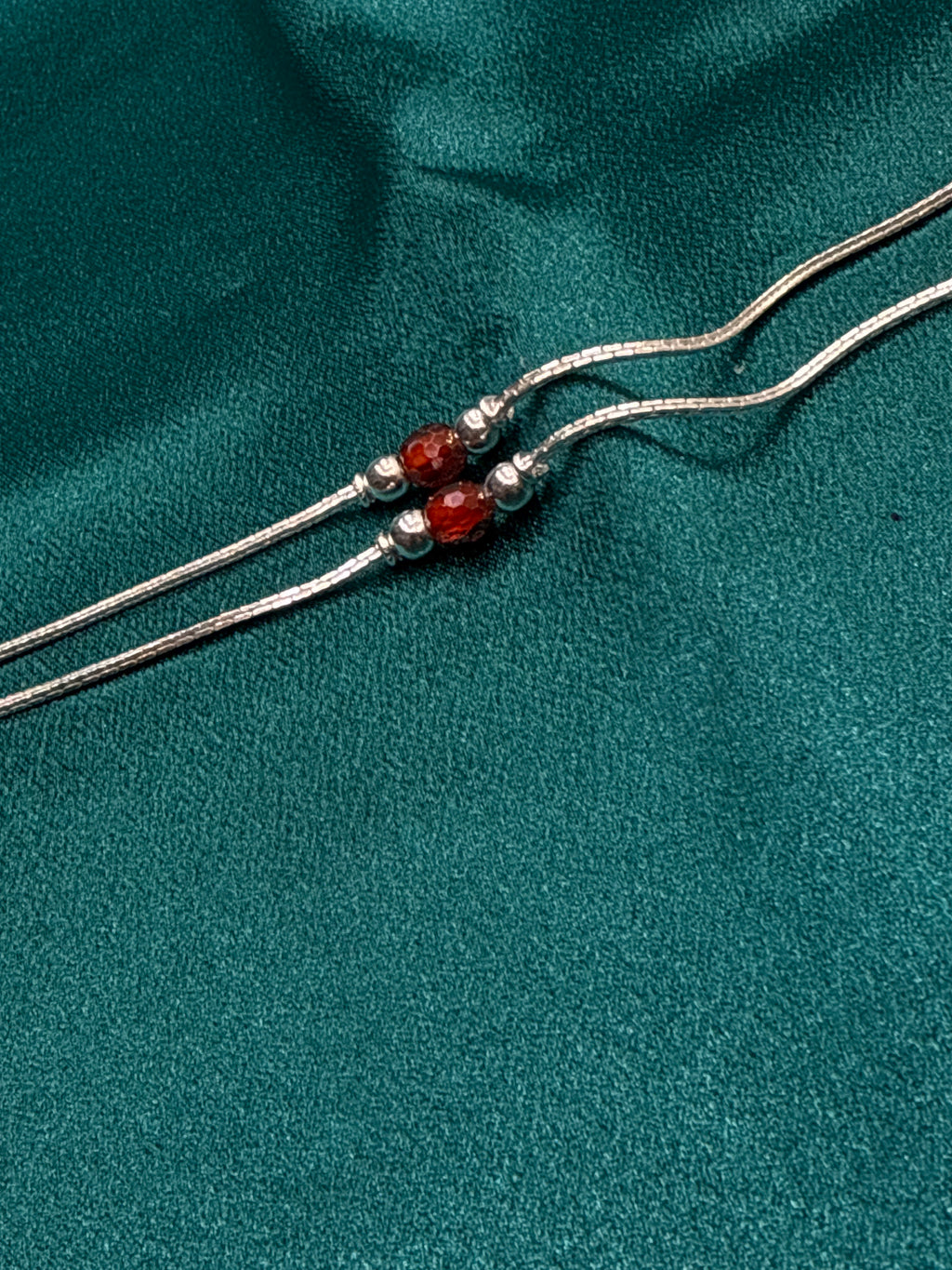 Kids fancy silver anklet with maroon beads in it (4-5 year old)