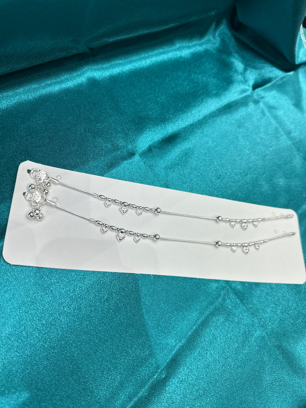 Fancy Silver Anklets With Hanging Hearts