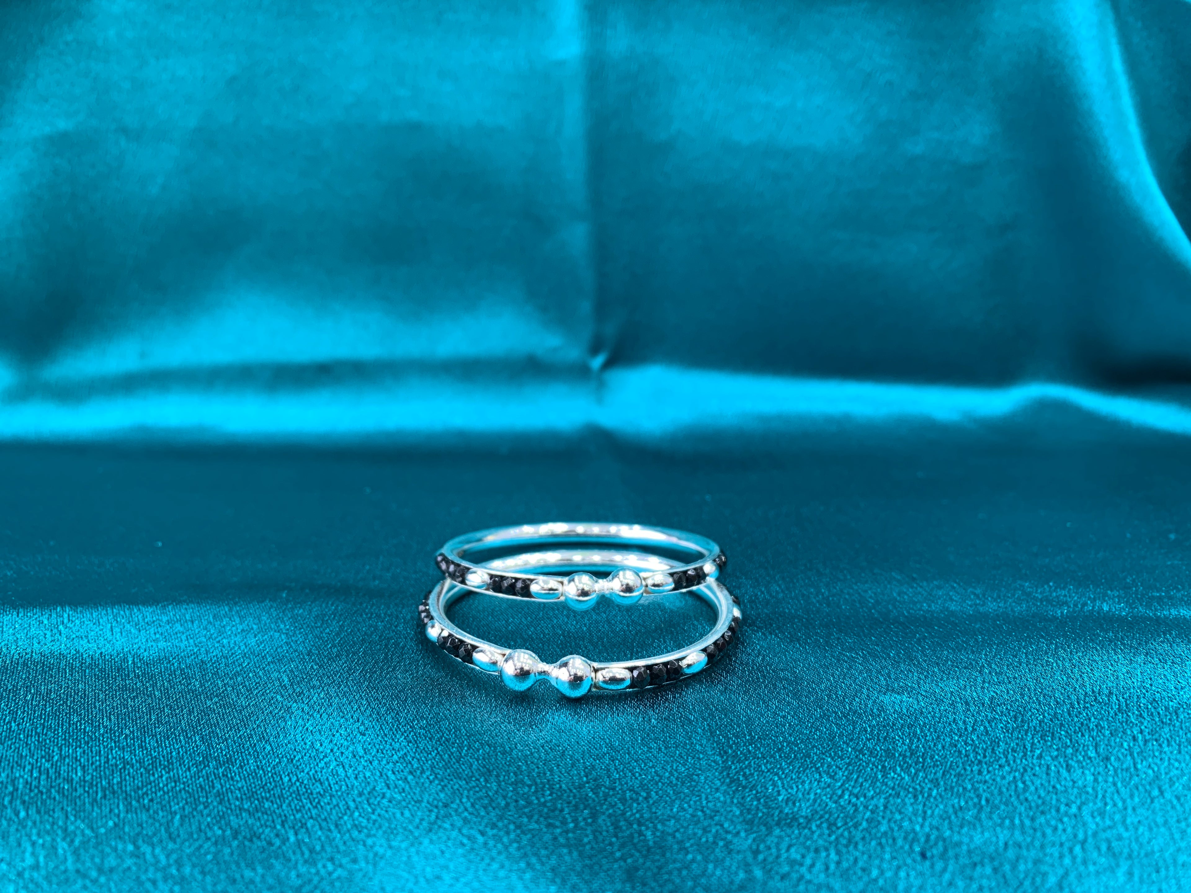 Silver baby bangles with black beads BBB1