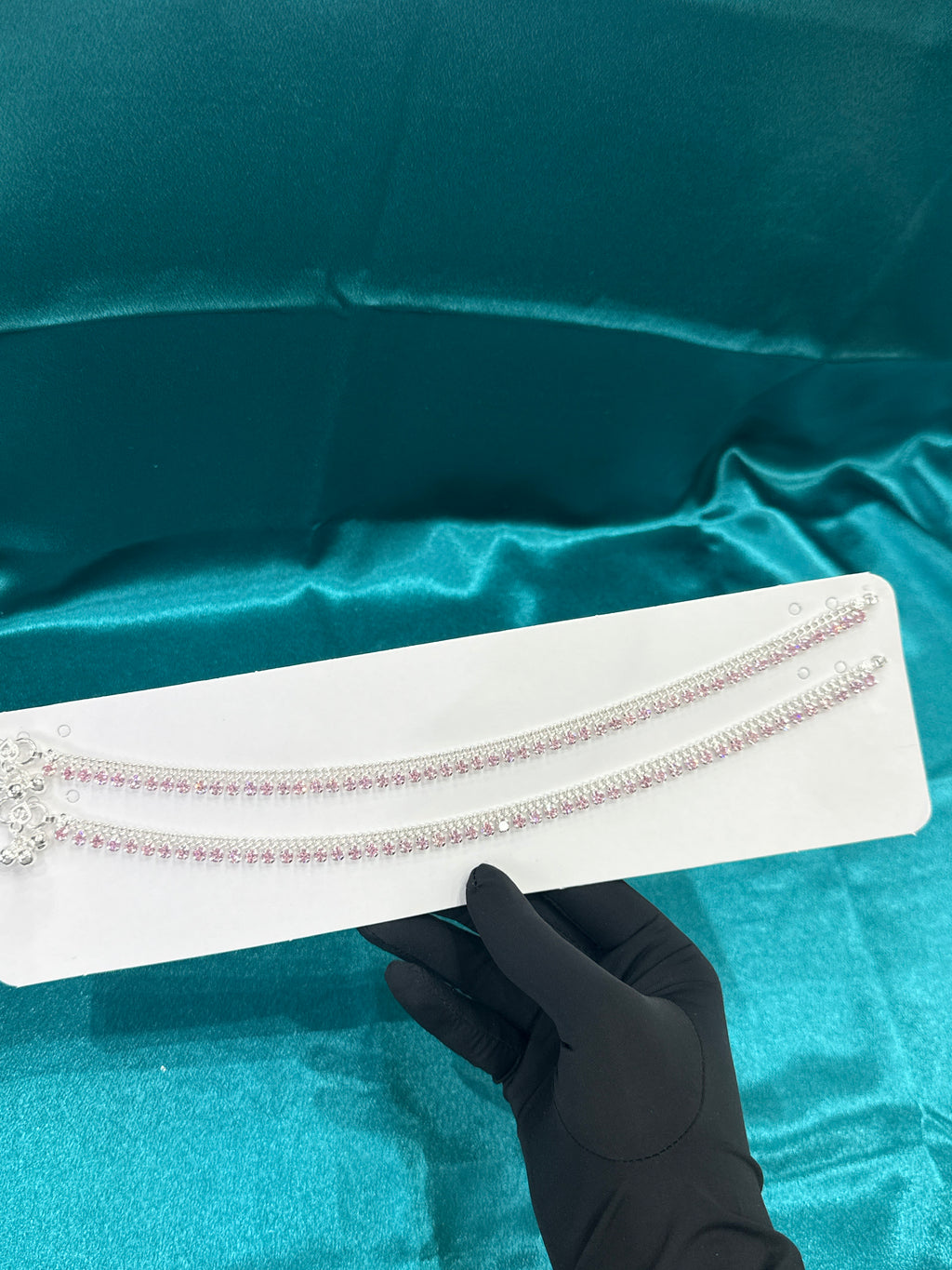 Fancy Silver Anklets With Full Row Of Pink CZ Diamonds