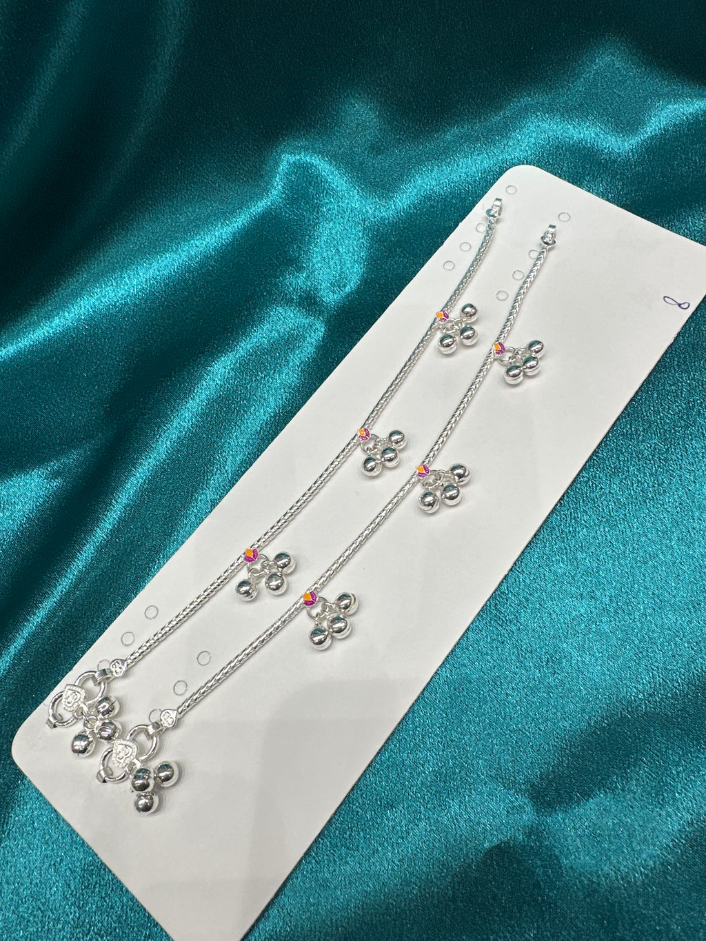 Kids fancy silver anklets (Size: 12-13 year old)