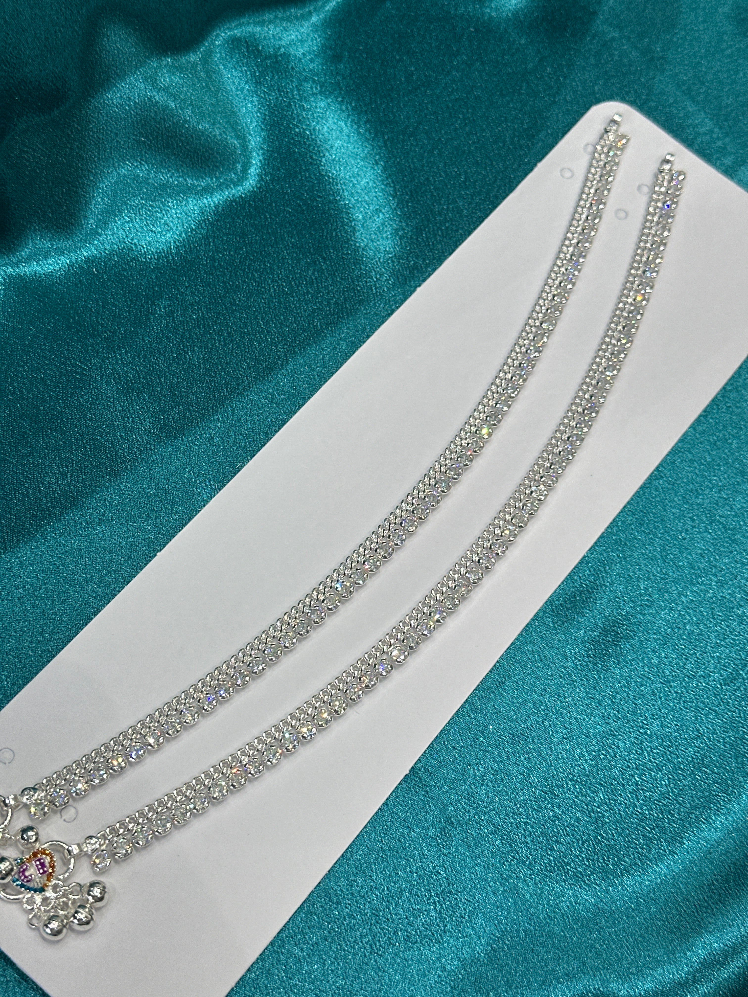 Fancy Silver Anklets With Full Row Of White CZ Diamonds