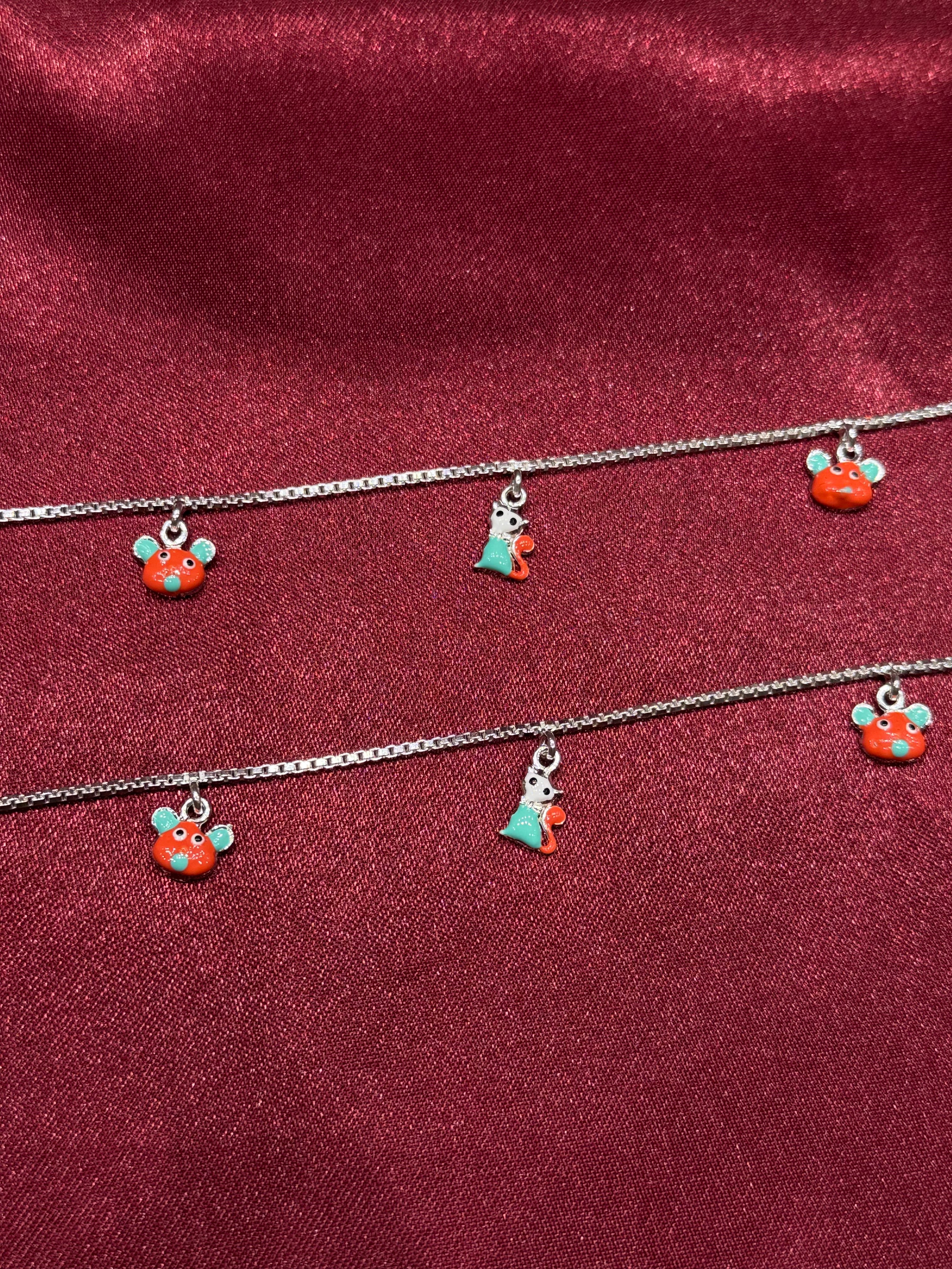 Fancy Kids silver anklets with cute hanging charms (4-5 year old)