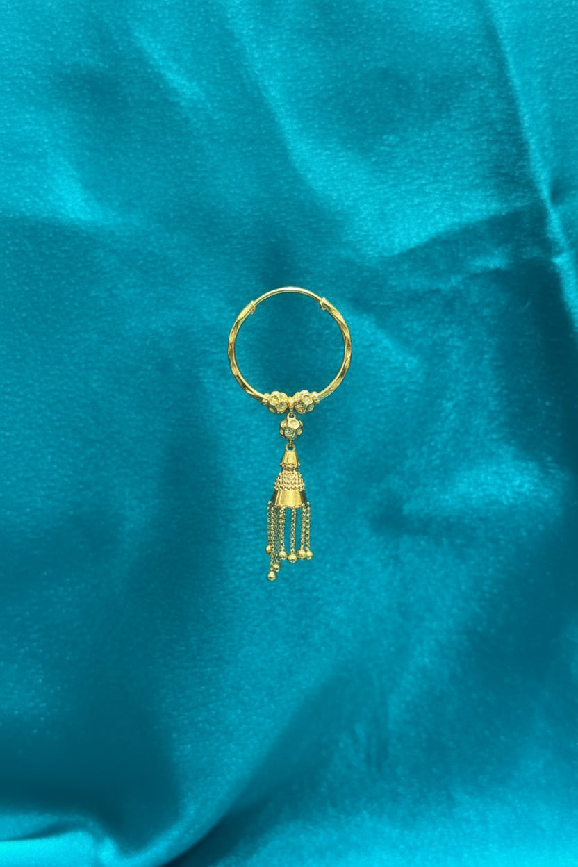 22K Gold Hoops With Designer Beads & Hanging Chain