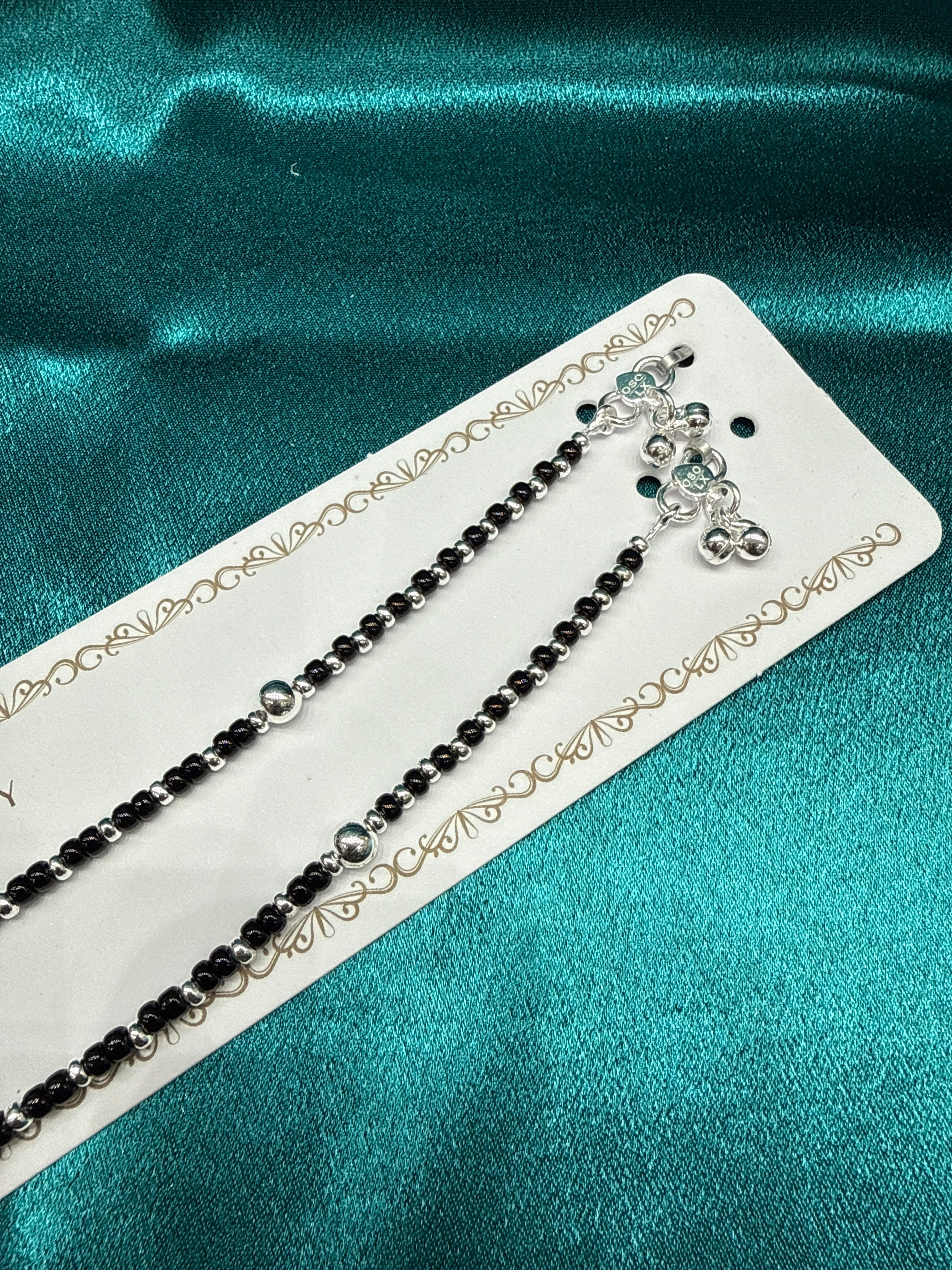 Women’s Fancy/Traditional Silver Black Beads Anklet