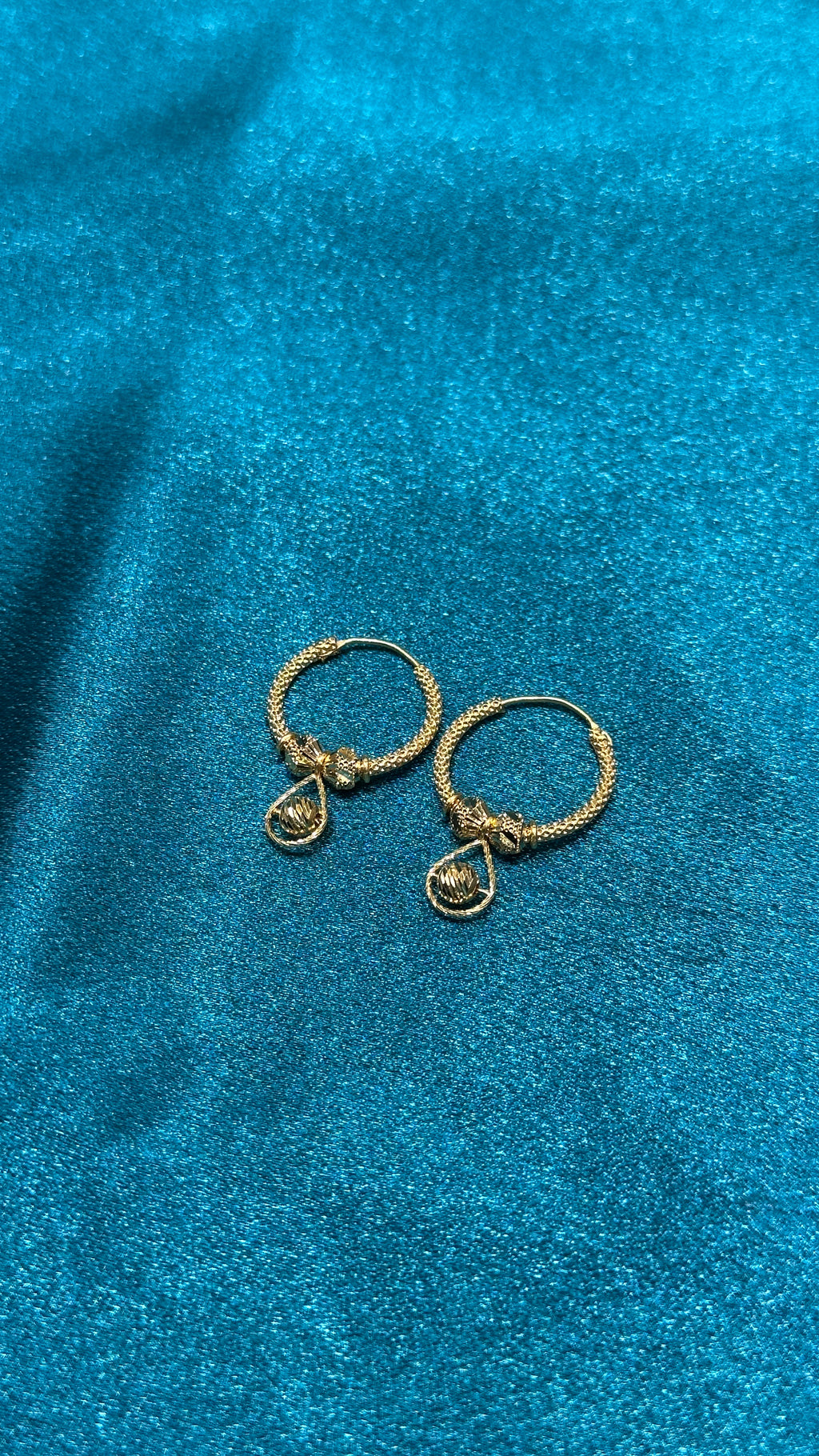 22K Fancy Gold Hoops With Designer & Hanging Beads