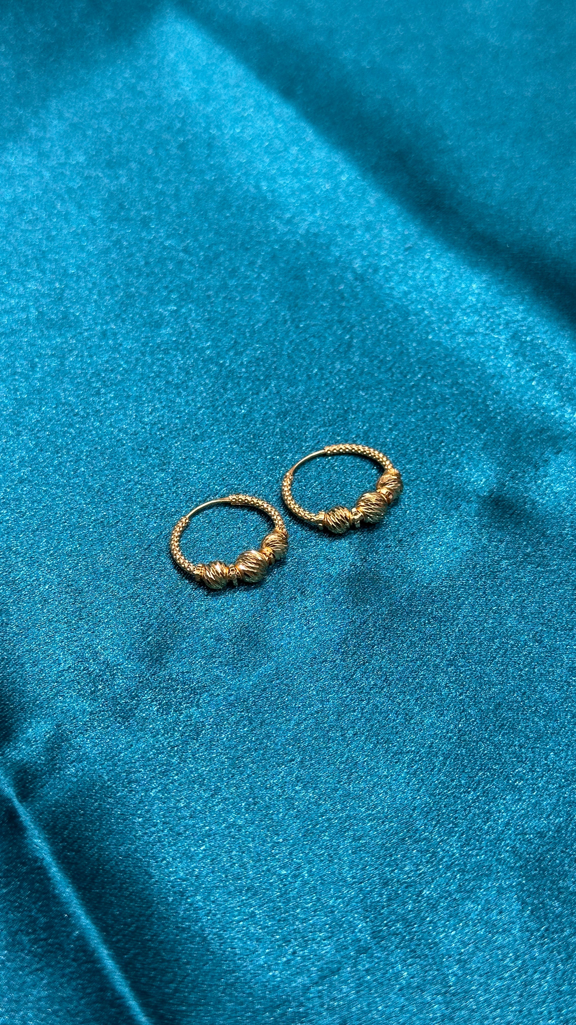 22K Fancy Gold Hoops With Triple Designer Beads