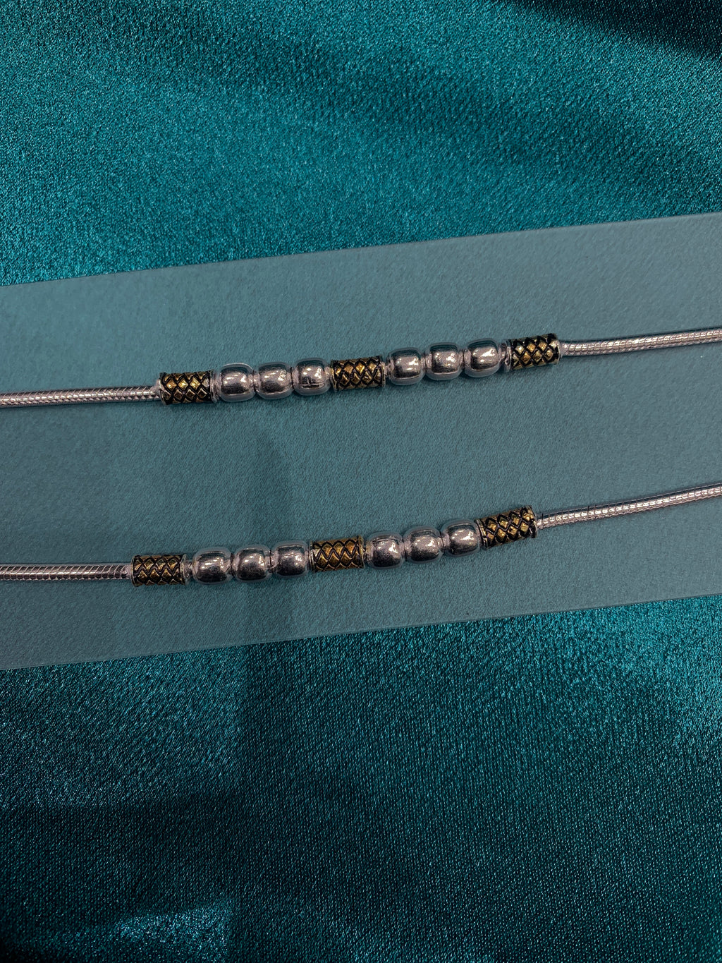 Fancy silver anklets with antique gold plating beads