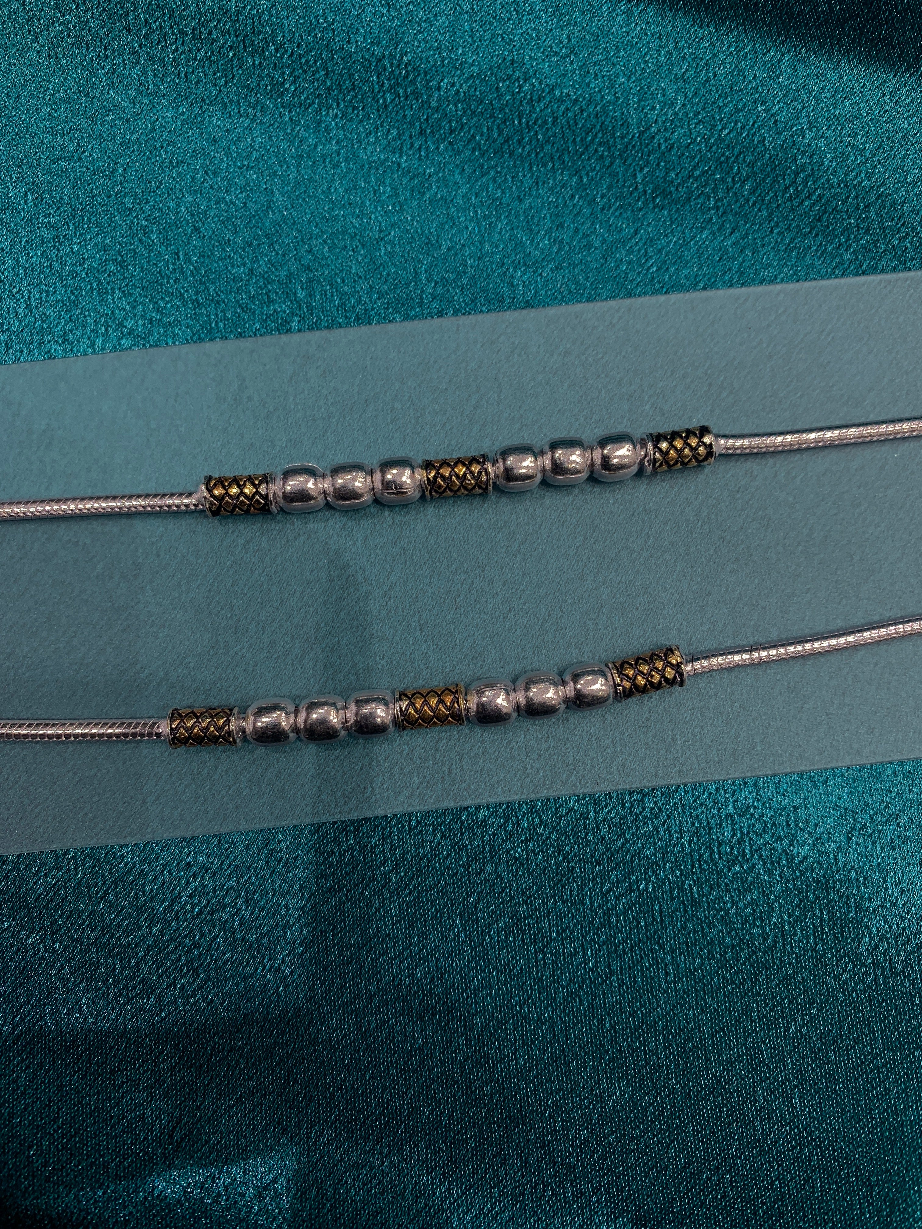 Fancy silver anklets with antique gold plating beads