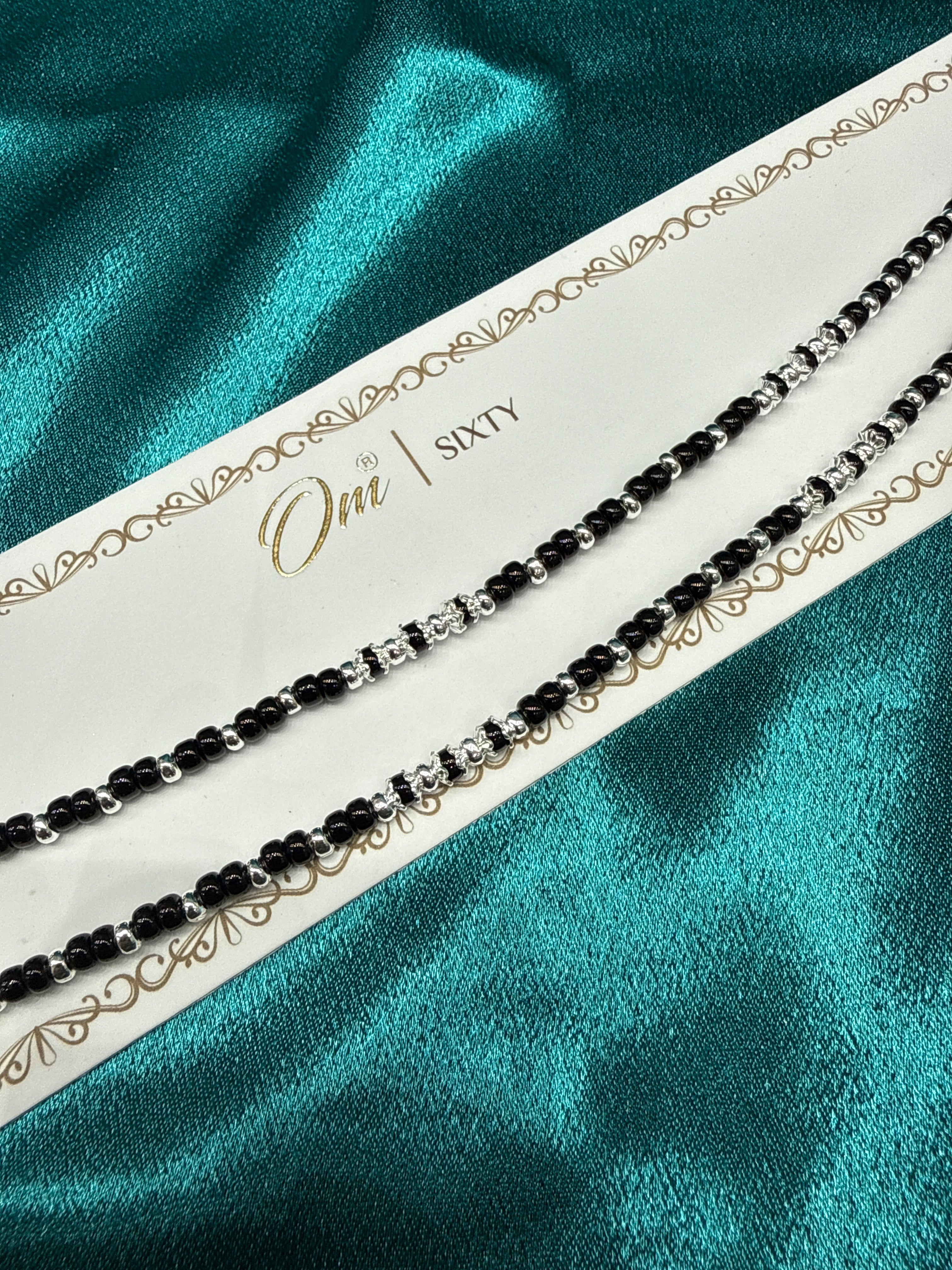 Women’s Fancy/Traditional Silver Black Beads Anklet