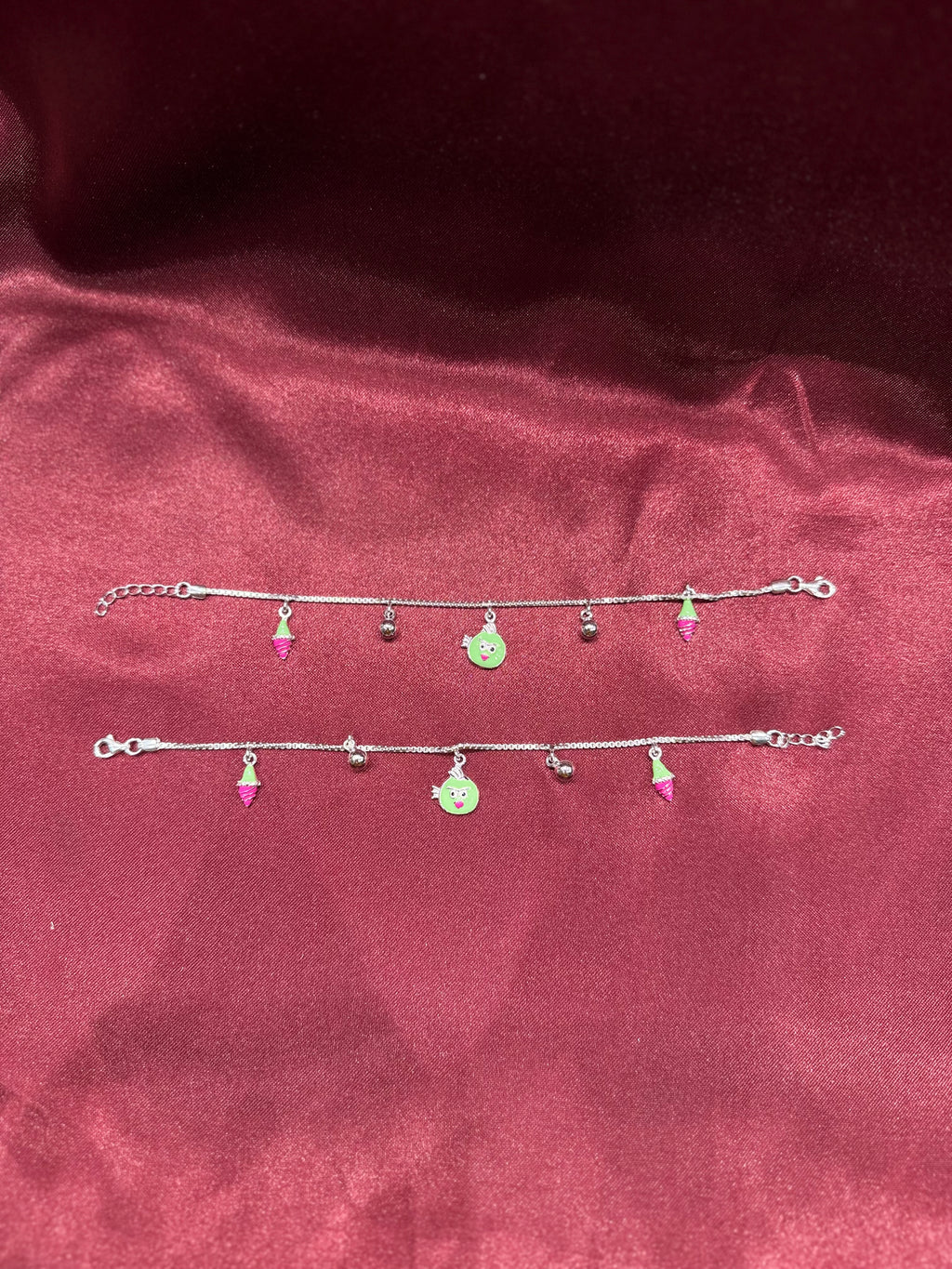 Fancy kids silver anklet with hanging charms (4-5 year old)