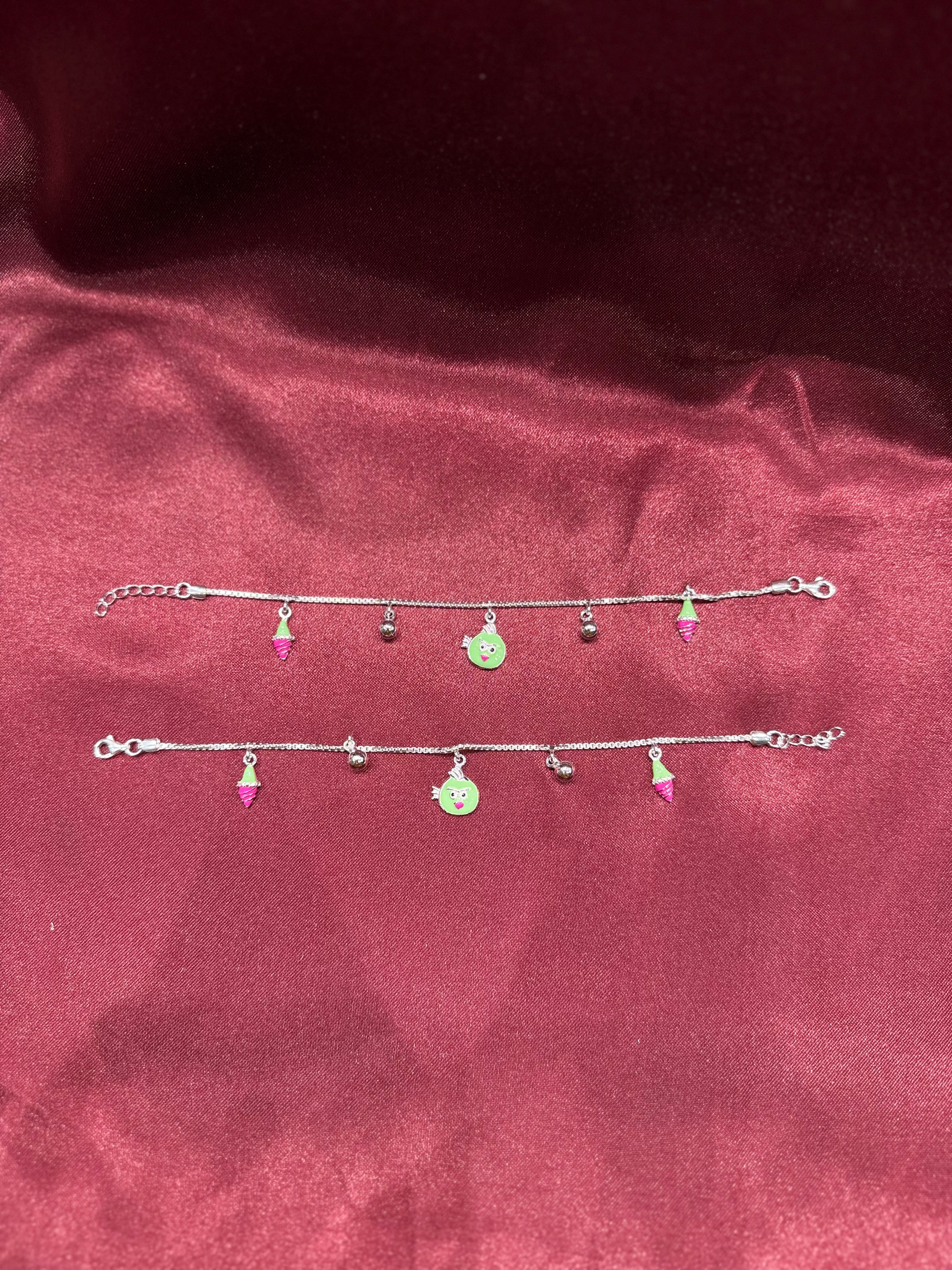 Fancy kids silver anklet with hanging charms (4-5 year old)
