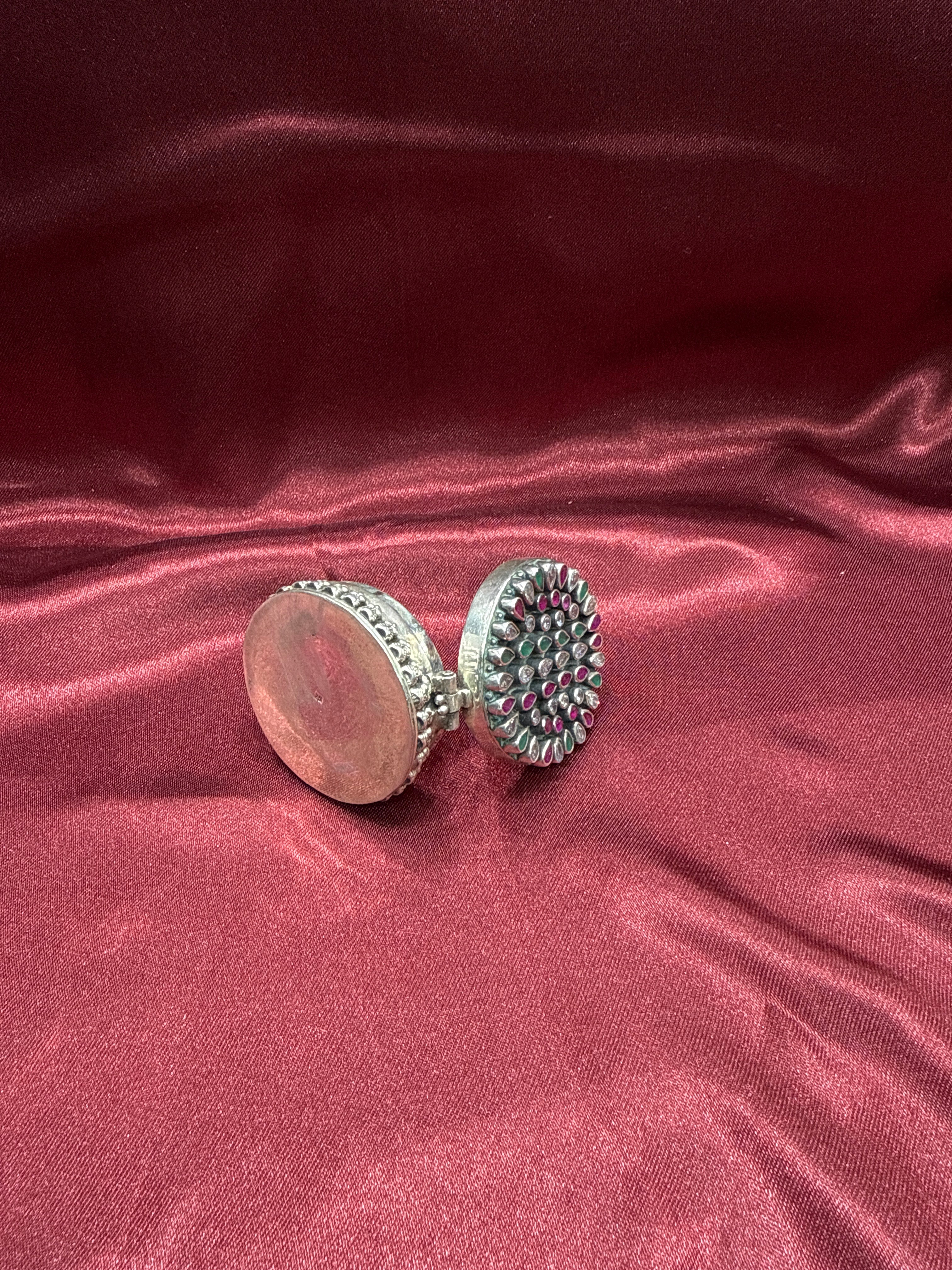 Antique silver box with cz diamonds and purple and green stones