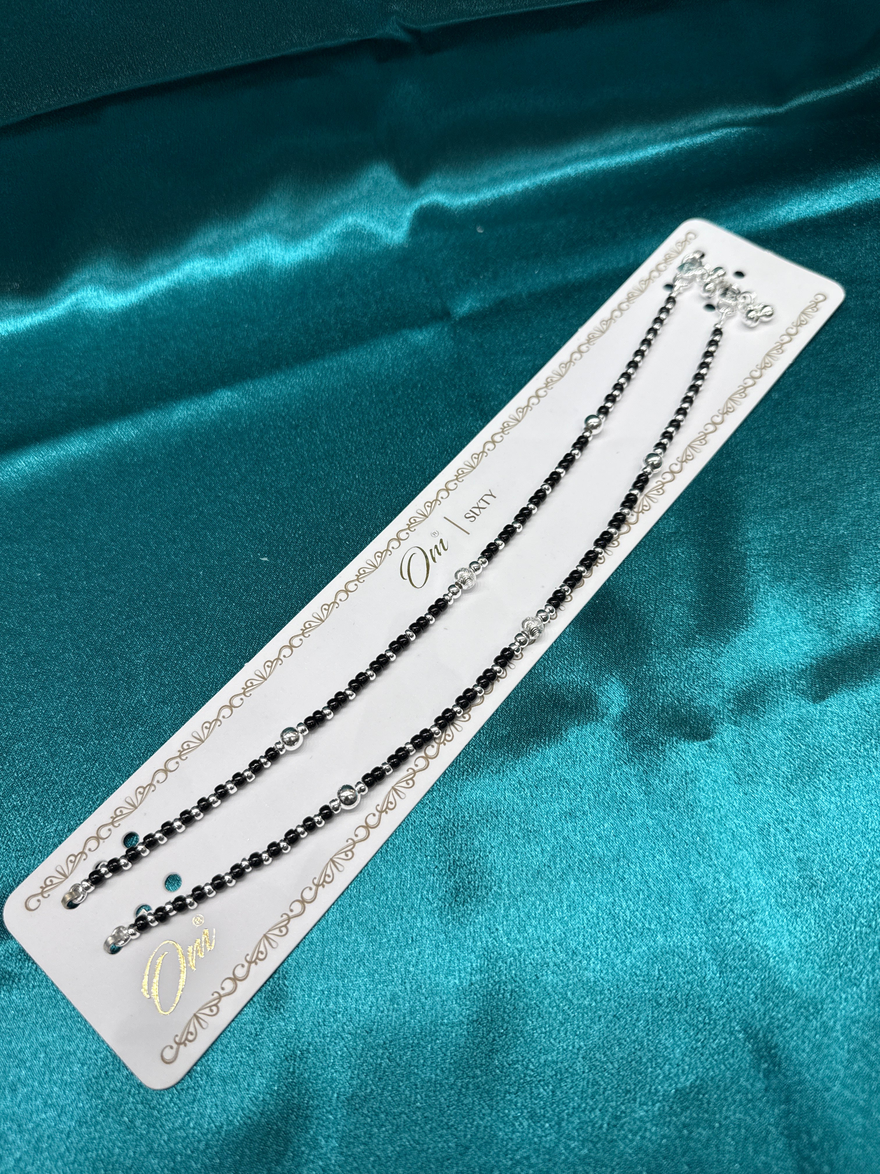 Women’s Fancy/Traditional Silver Black Beads Anklet