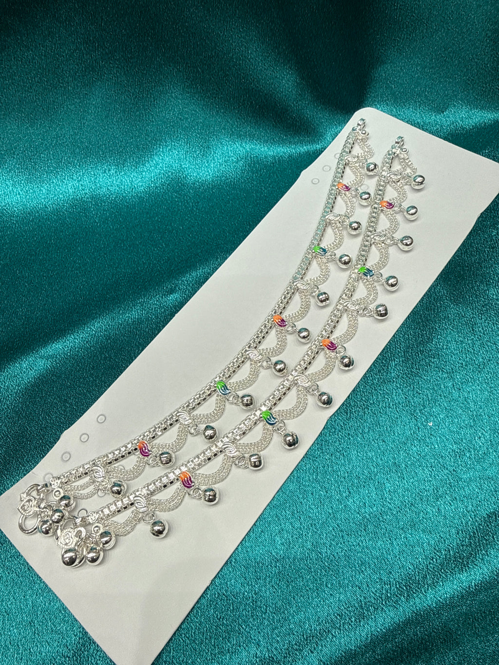 Kids fancy silver anklets (Size: 13-15 year old)