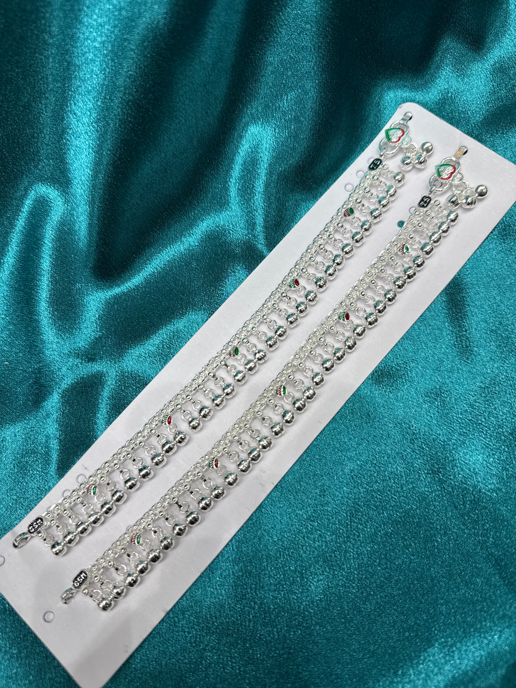 Kids fancy silver anklets (Size: 10-12 year old)