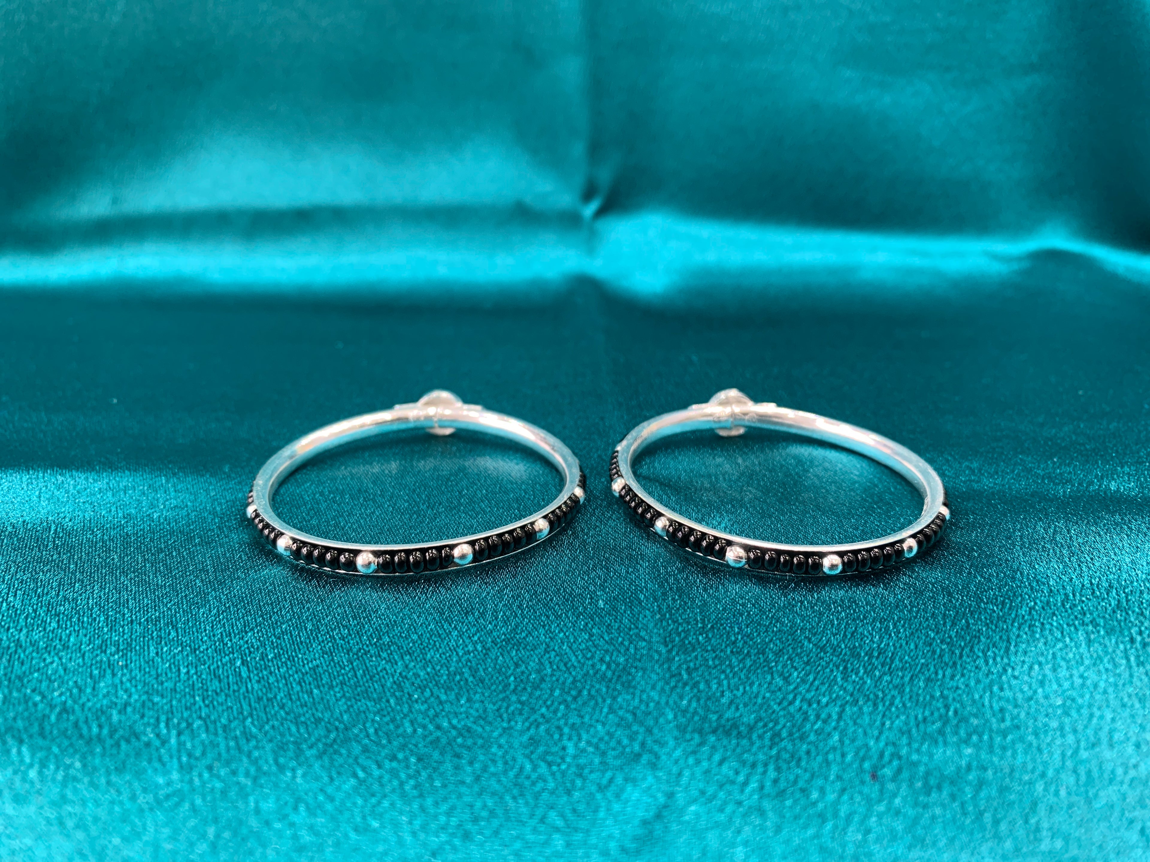 Silver baby bangles with black beads BBB4