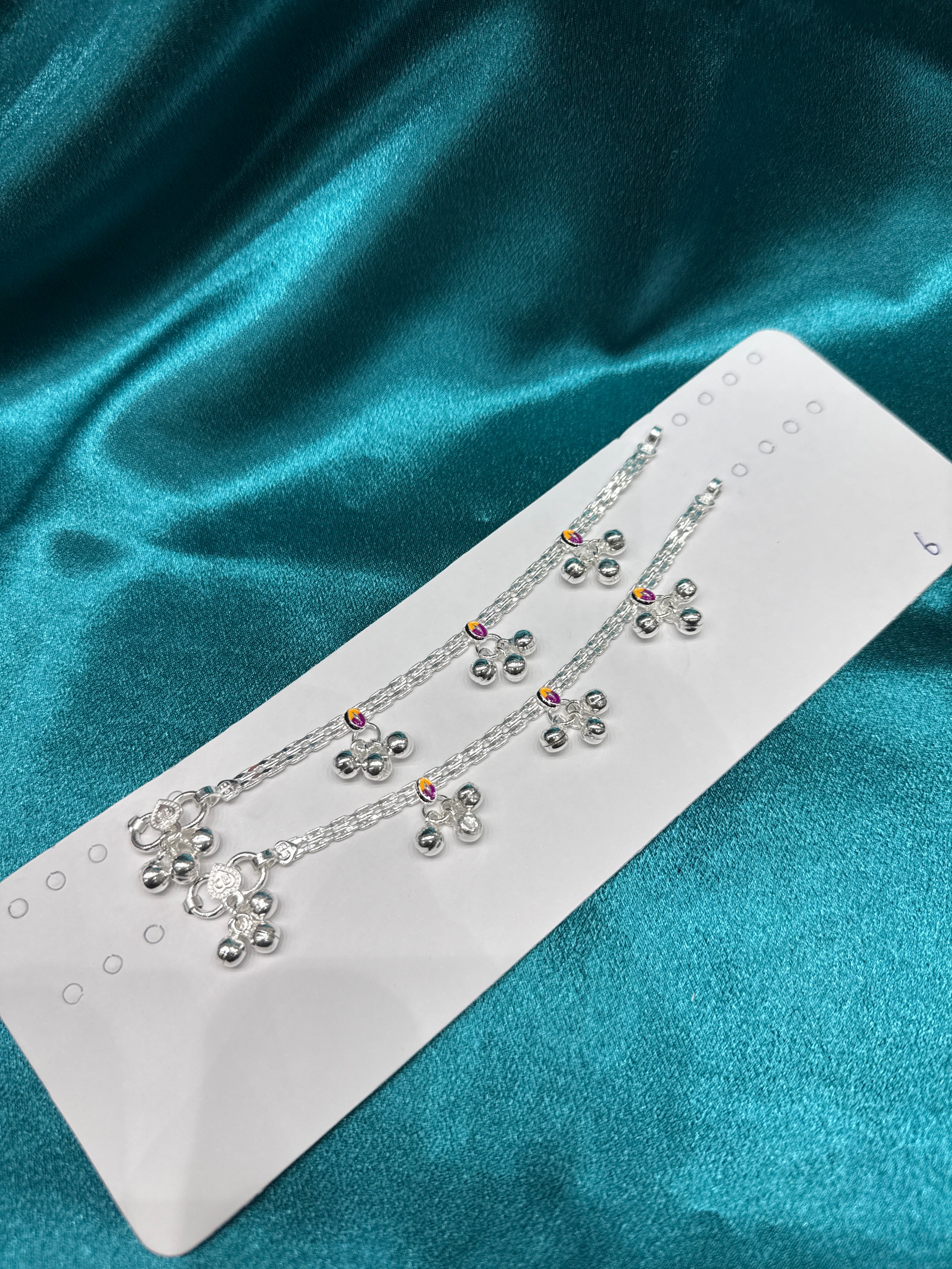 Kids fancy silver anklets (Size: 2-3 year old)