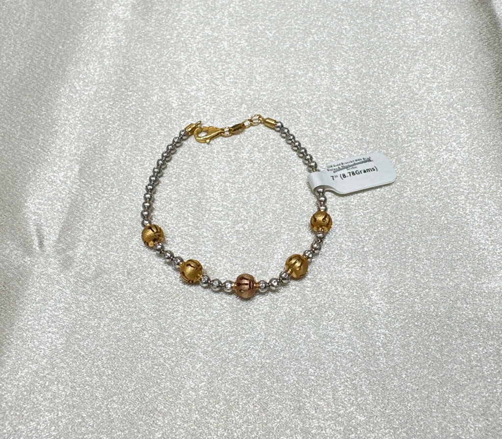22K Gold Bracelet With Bead Design & Thicker Beads In The Centre