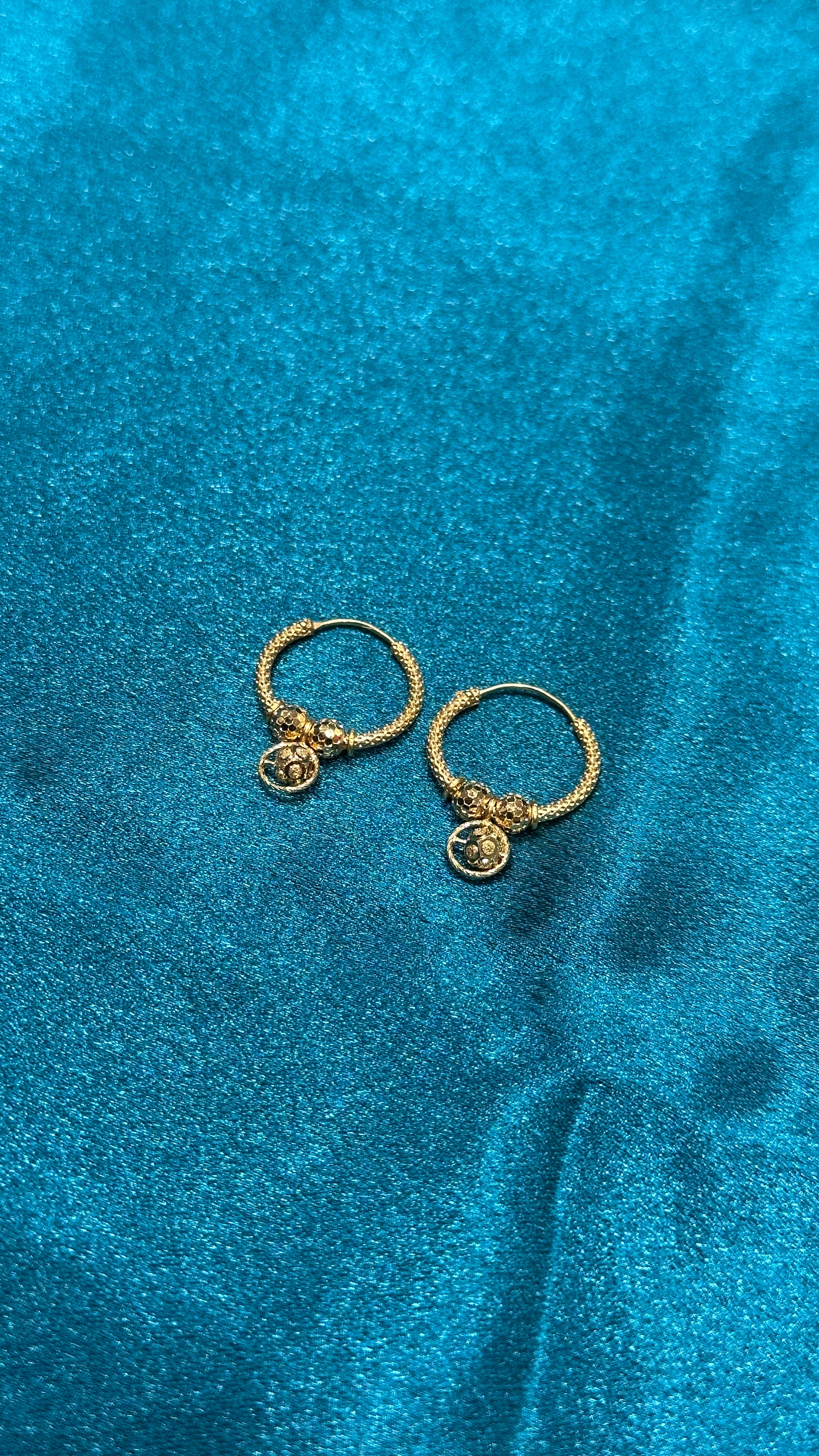 22K Fancy Gold Hoops With Designer & Hanging Beads