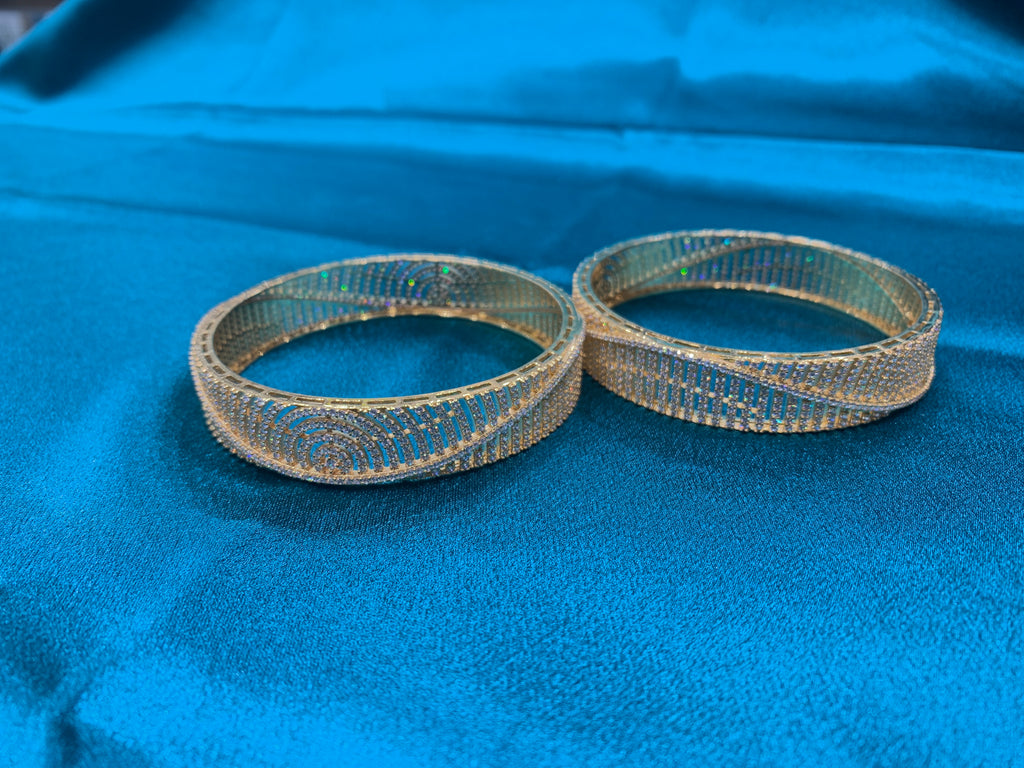 Dazzling Gold plated silver Bangles with CZ diamond in geometric pattern