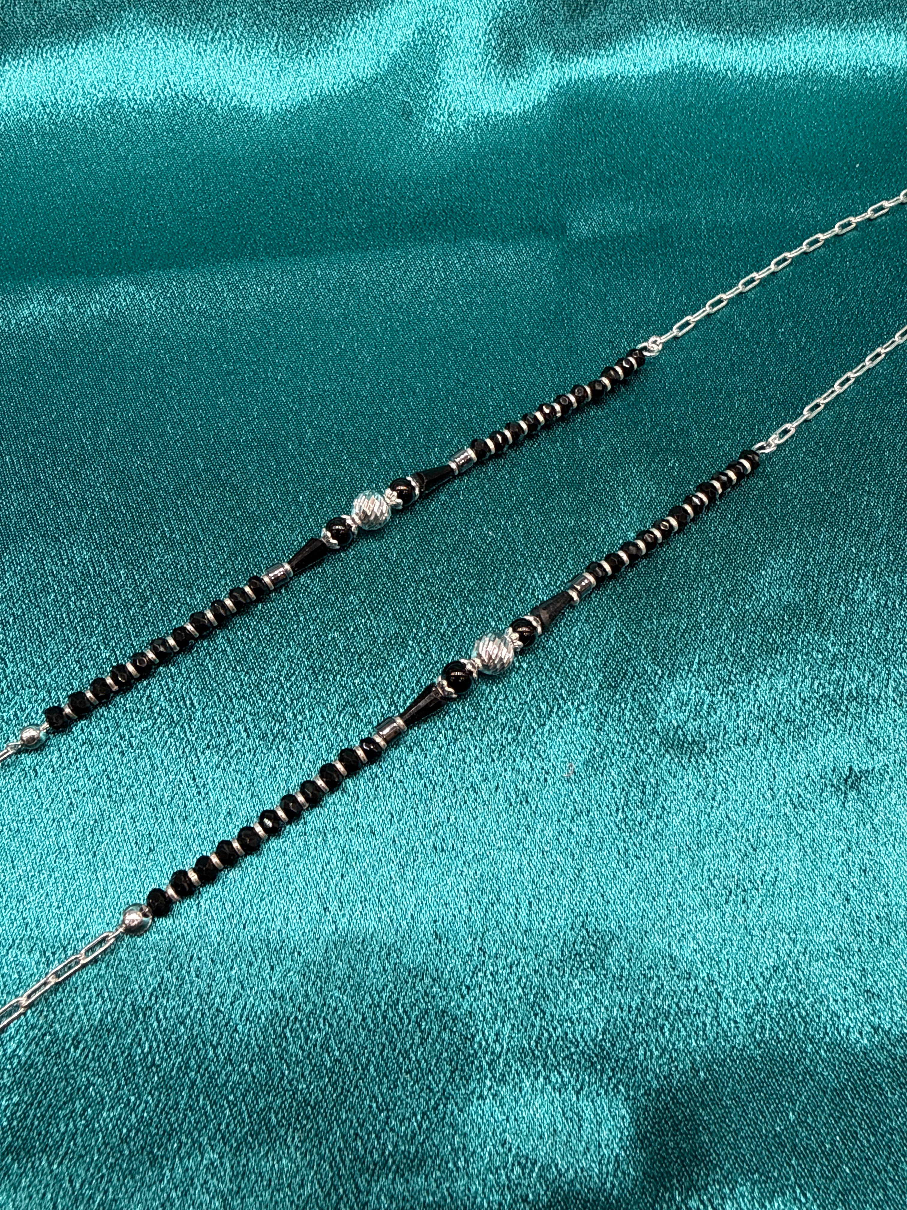 Women’s Fancy/Traditional Silver Black Beads Anklet