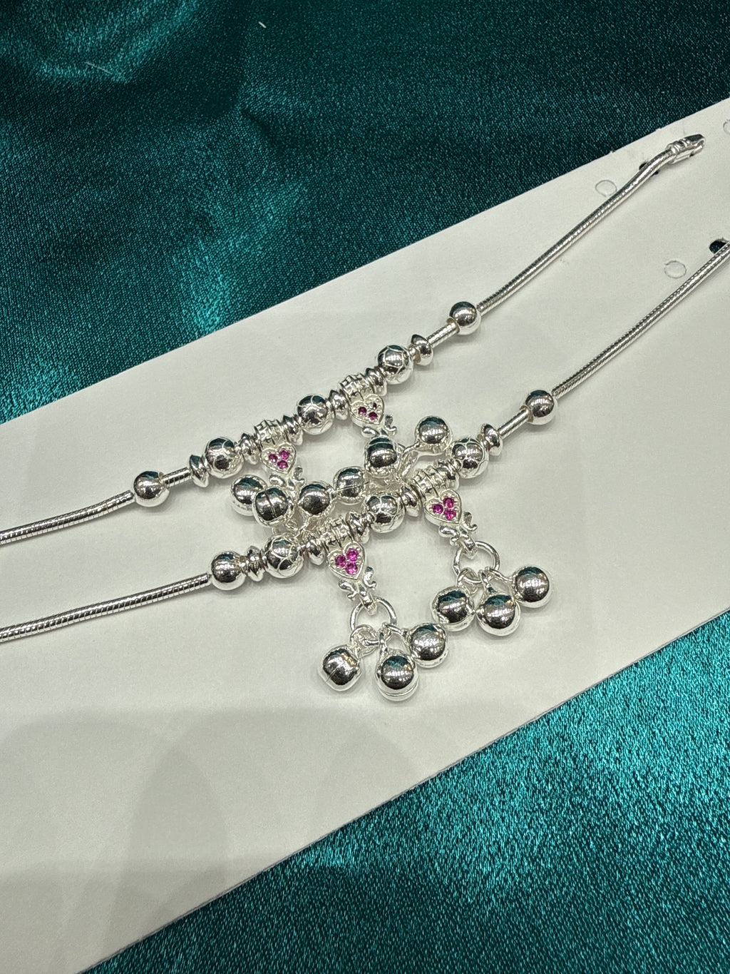 Kids fancy silver anklets (Size: 6-9 year old)