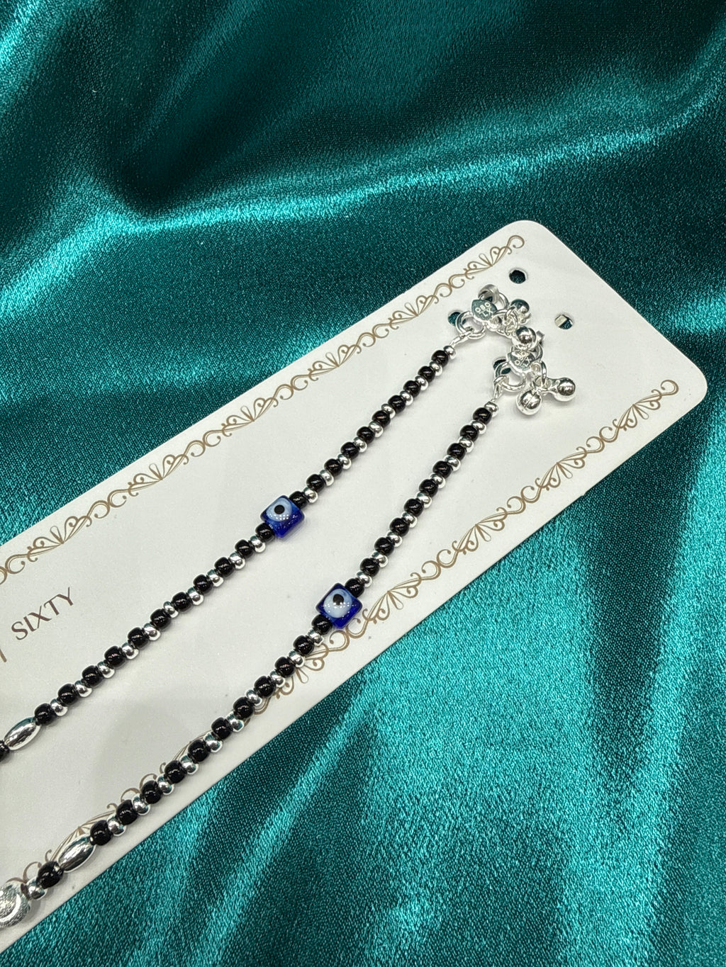 Women’s Fancy/Traditional Silver Black Beads Anklet
