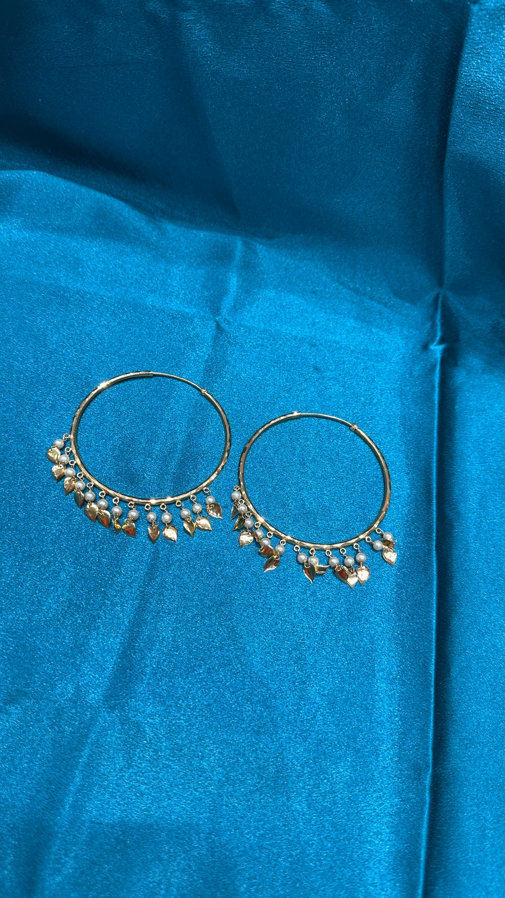 22K Gold Hoops With hanging pearls & beads
