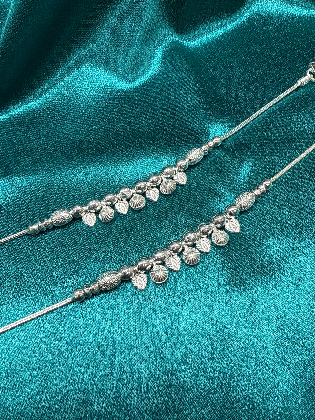 Kids fancy silver anklets (Size: 12-13 year old)