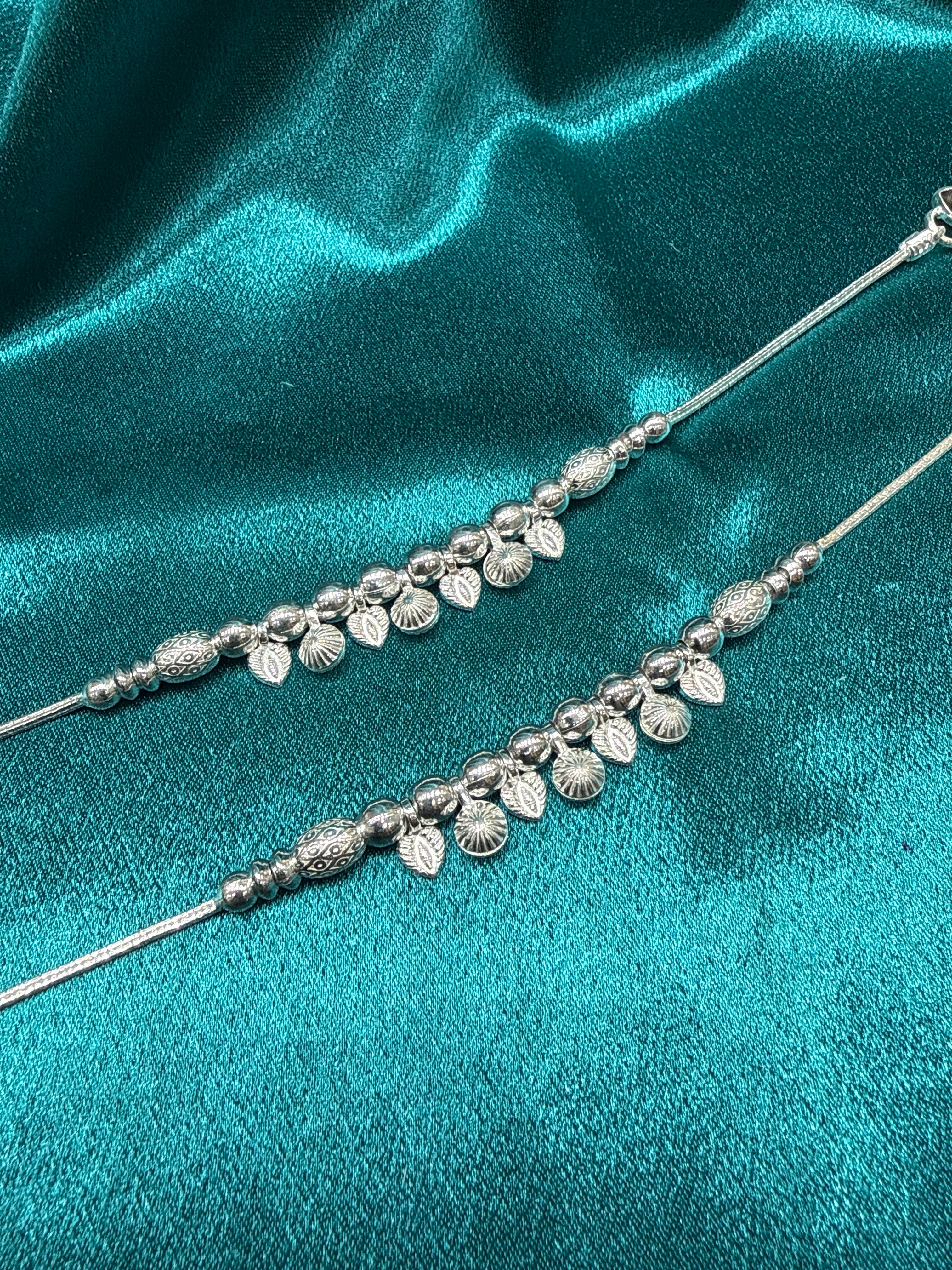 Kids fancy silver anklets (Size: 12-13 year old)