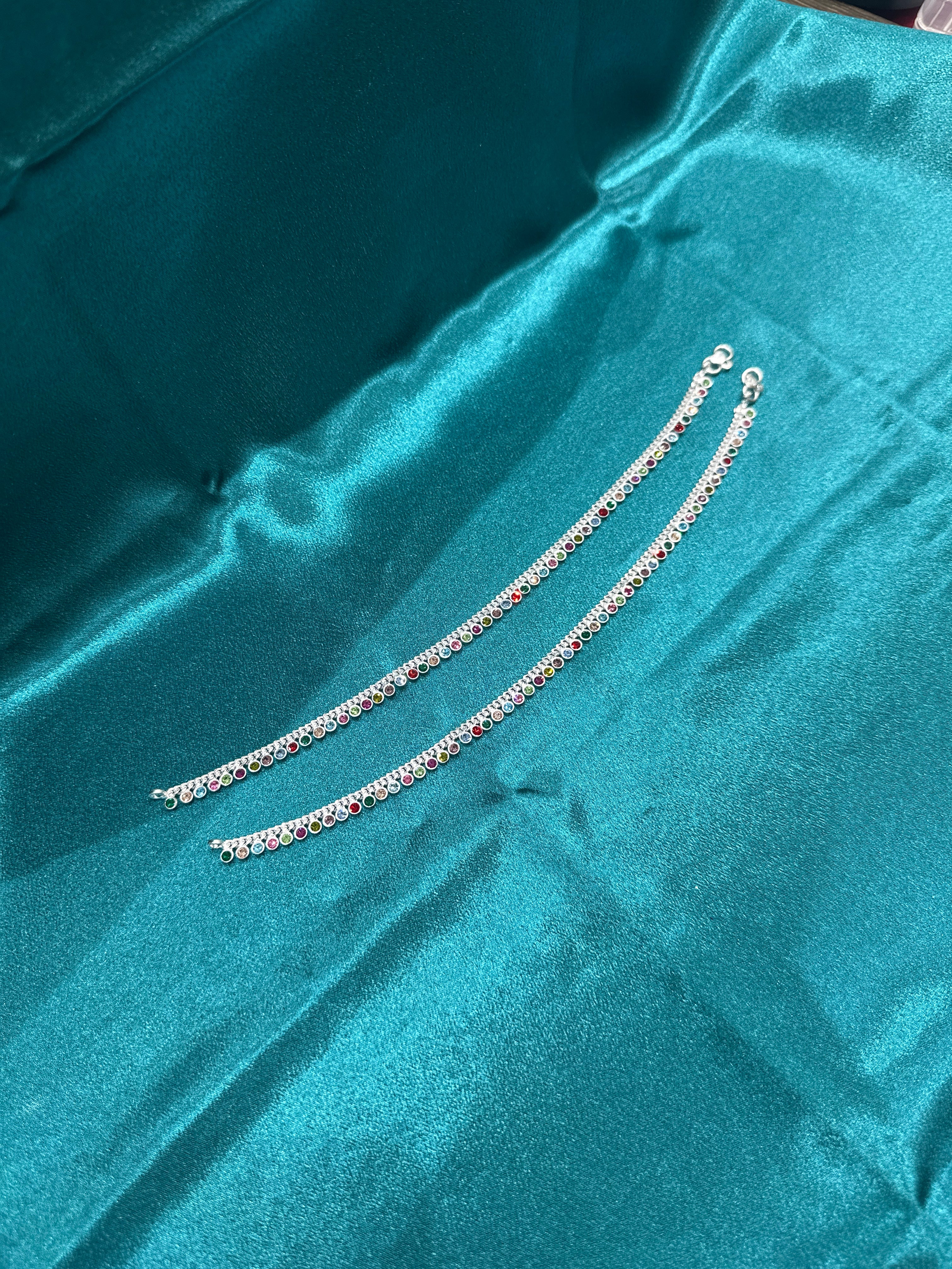 Fancy Silver Anklet In Lightweight With White CZ diamonds