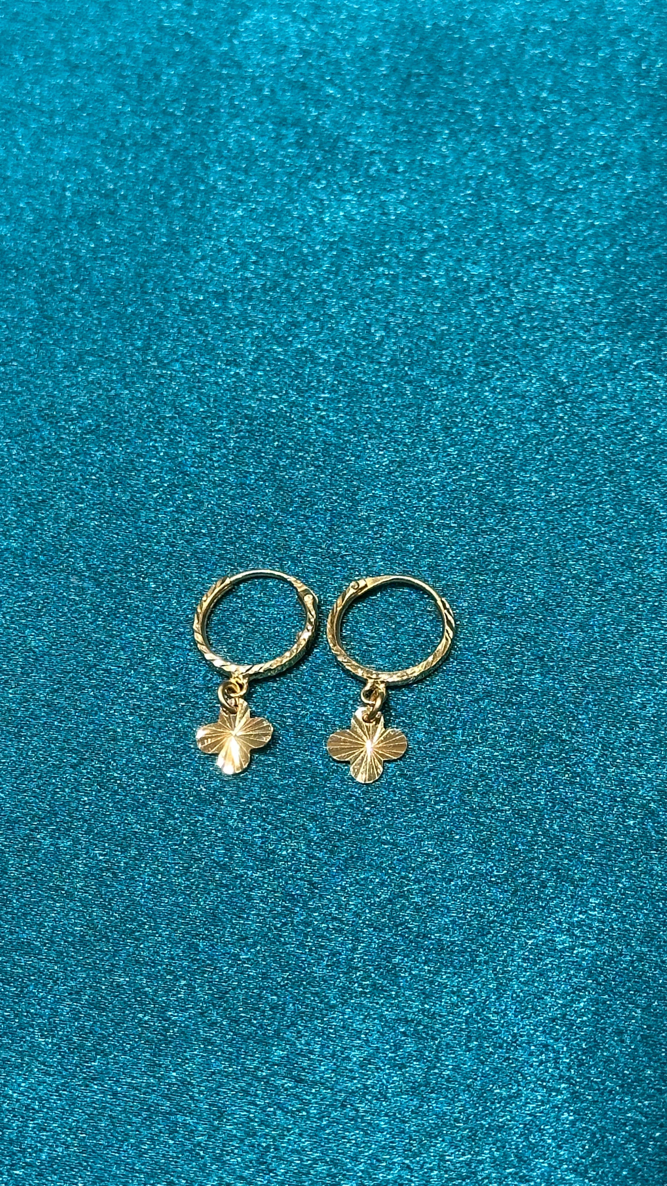 22K Gold Hoops With Hanging Vancleef Charm