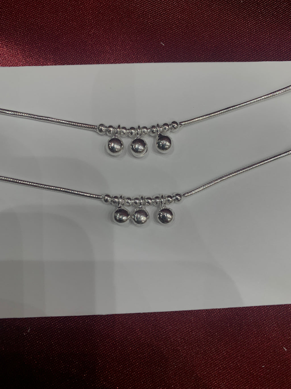 Fancy kids silver anklets with triple bell hanging (Size: 1-2 year old)