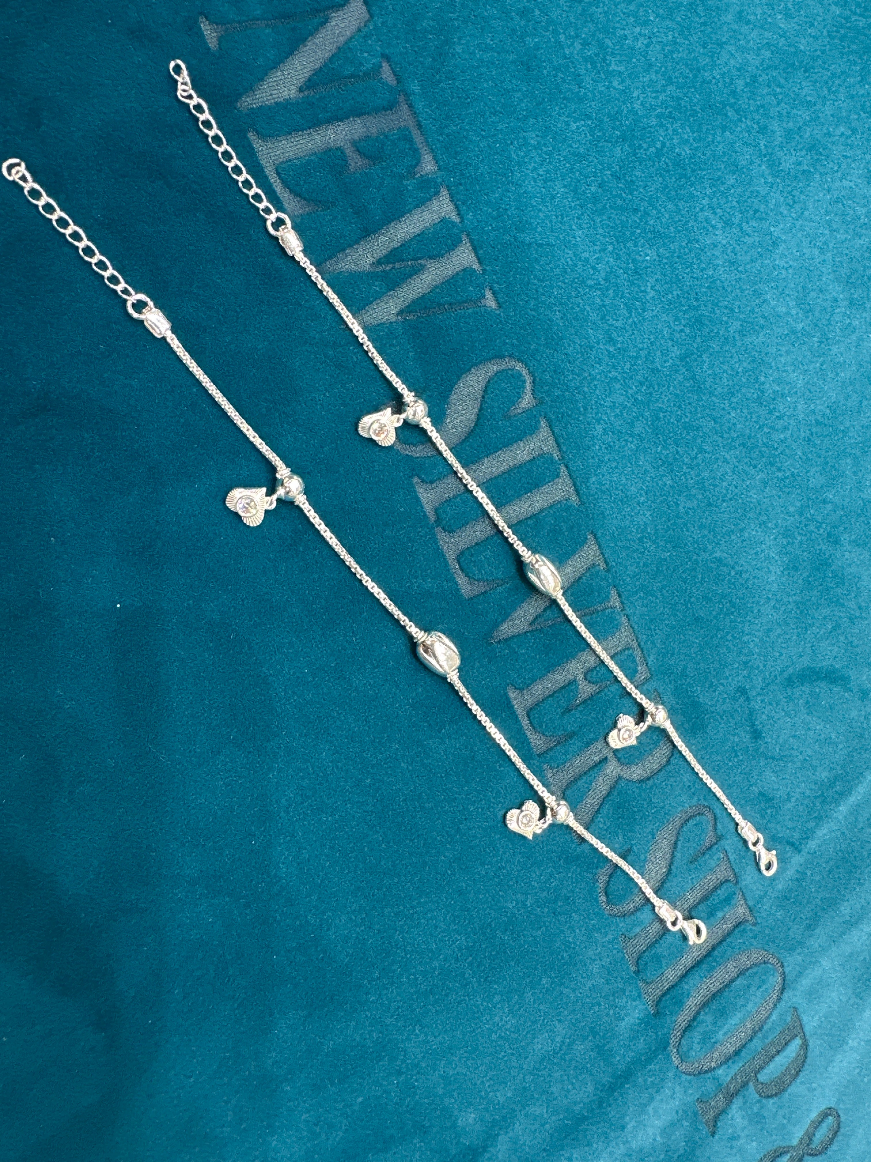 Kids fancy silver anklets (Size: 6-9 year old)