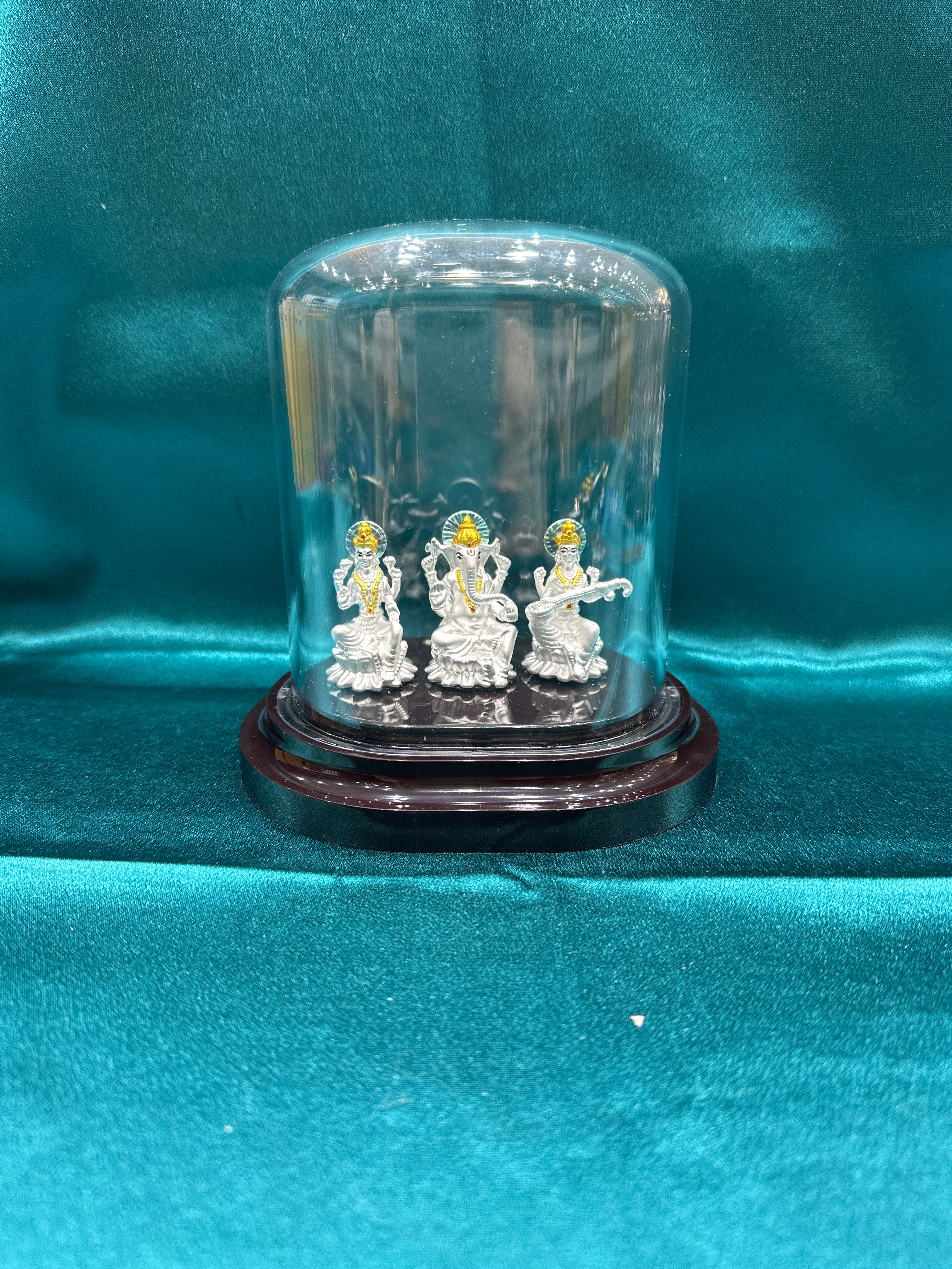 Pure Silver  Lakshmi Ganesh Saraswati Ji Idol (Murti)