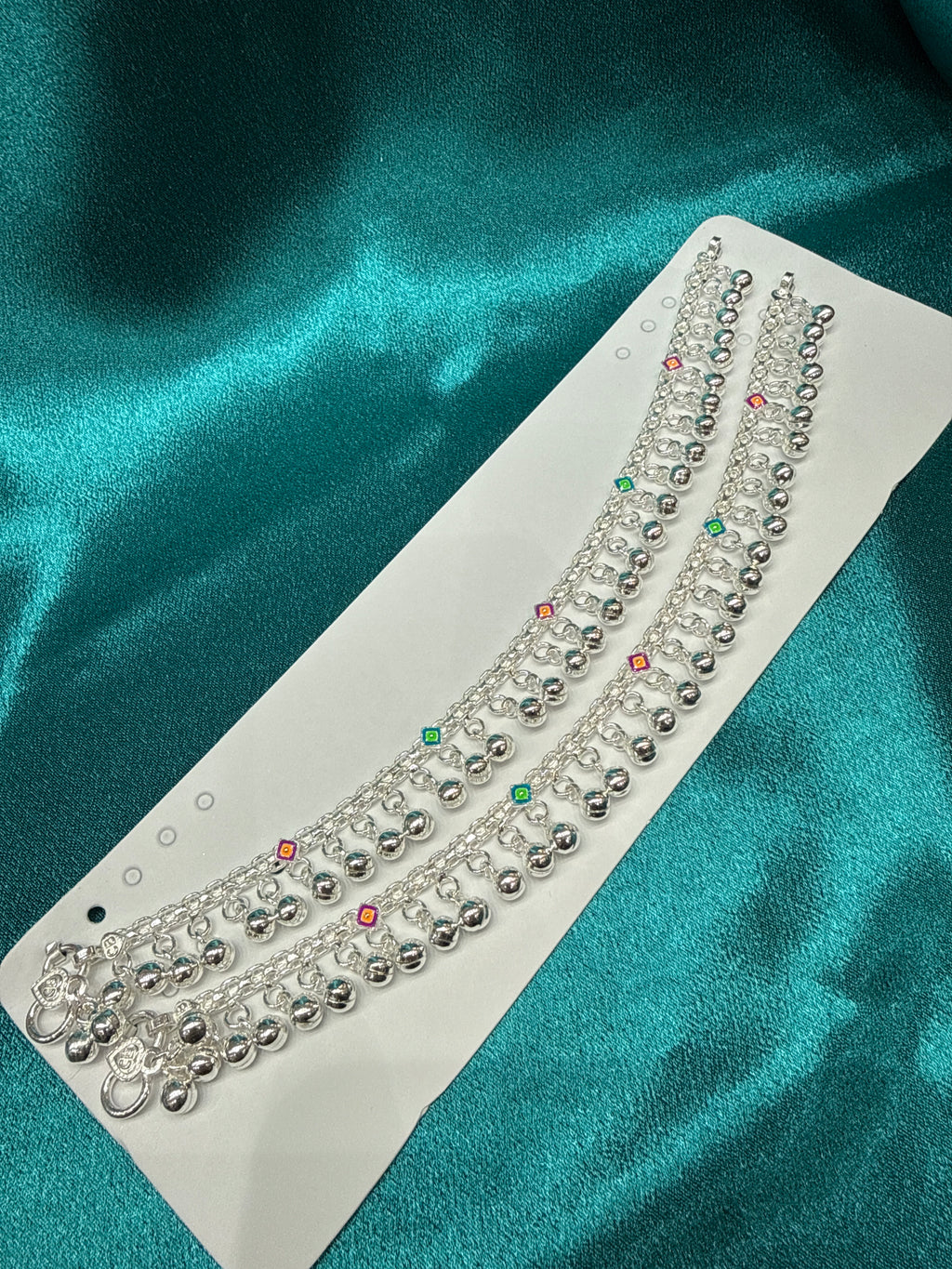 Kids fancy silver anklets (Size: 13-15 year old)