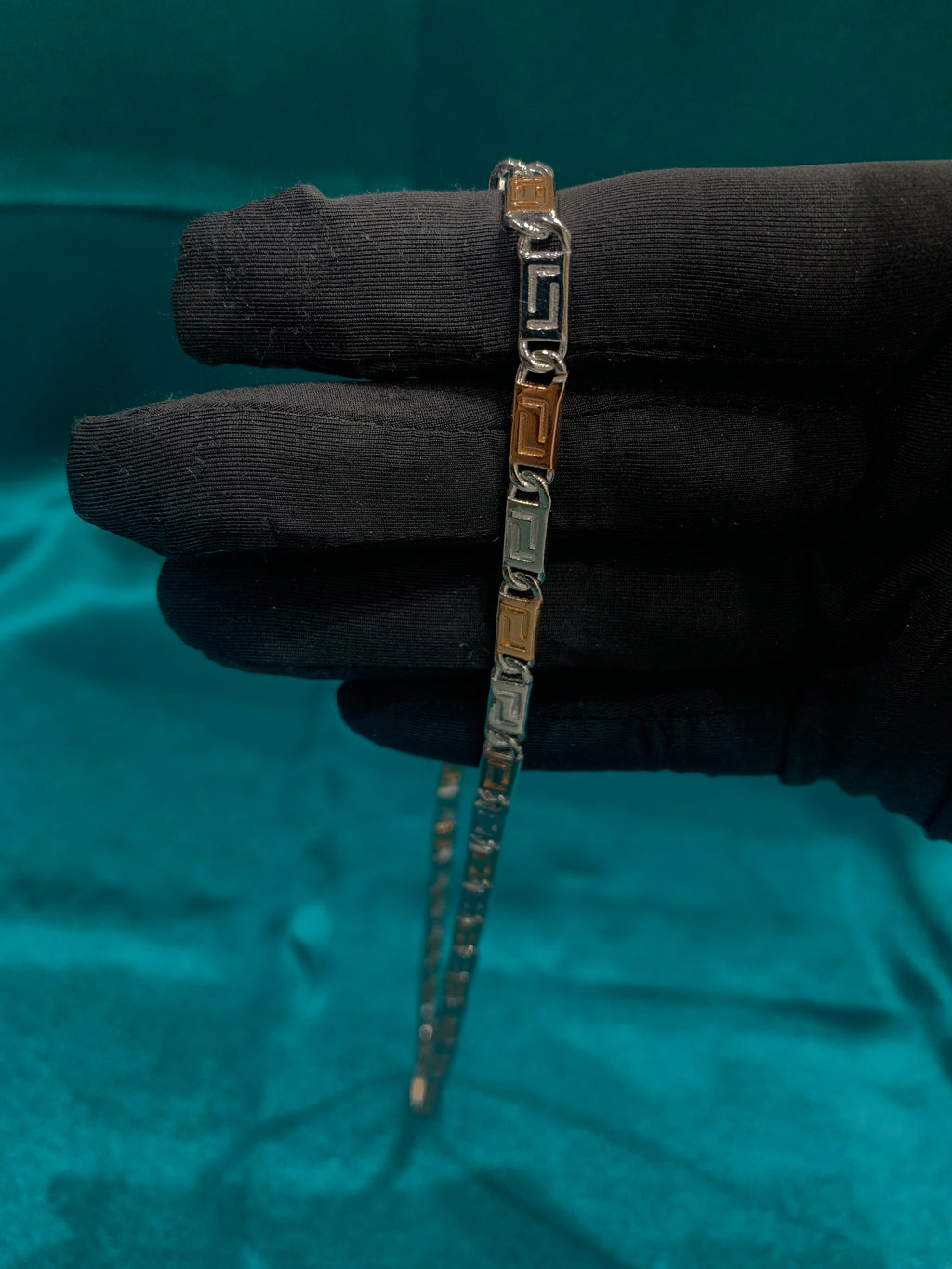 4mm Versace design two tone silver chain